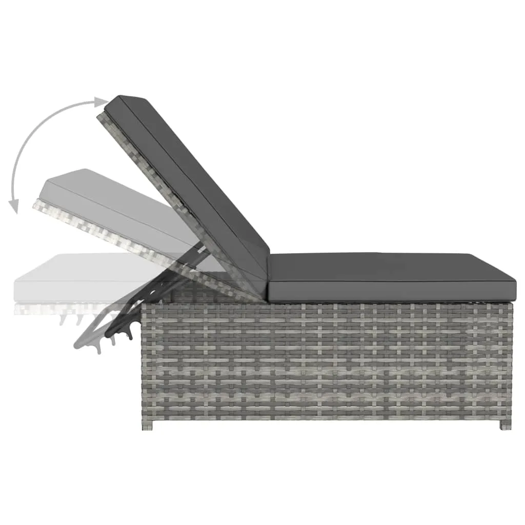 Sonnenliegen 2 Stk. mit Tisch Poly Rattan Grau