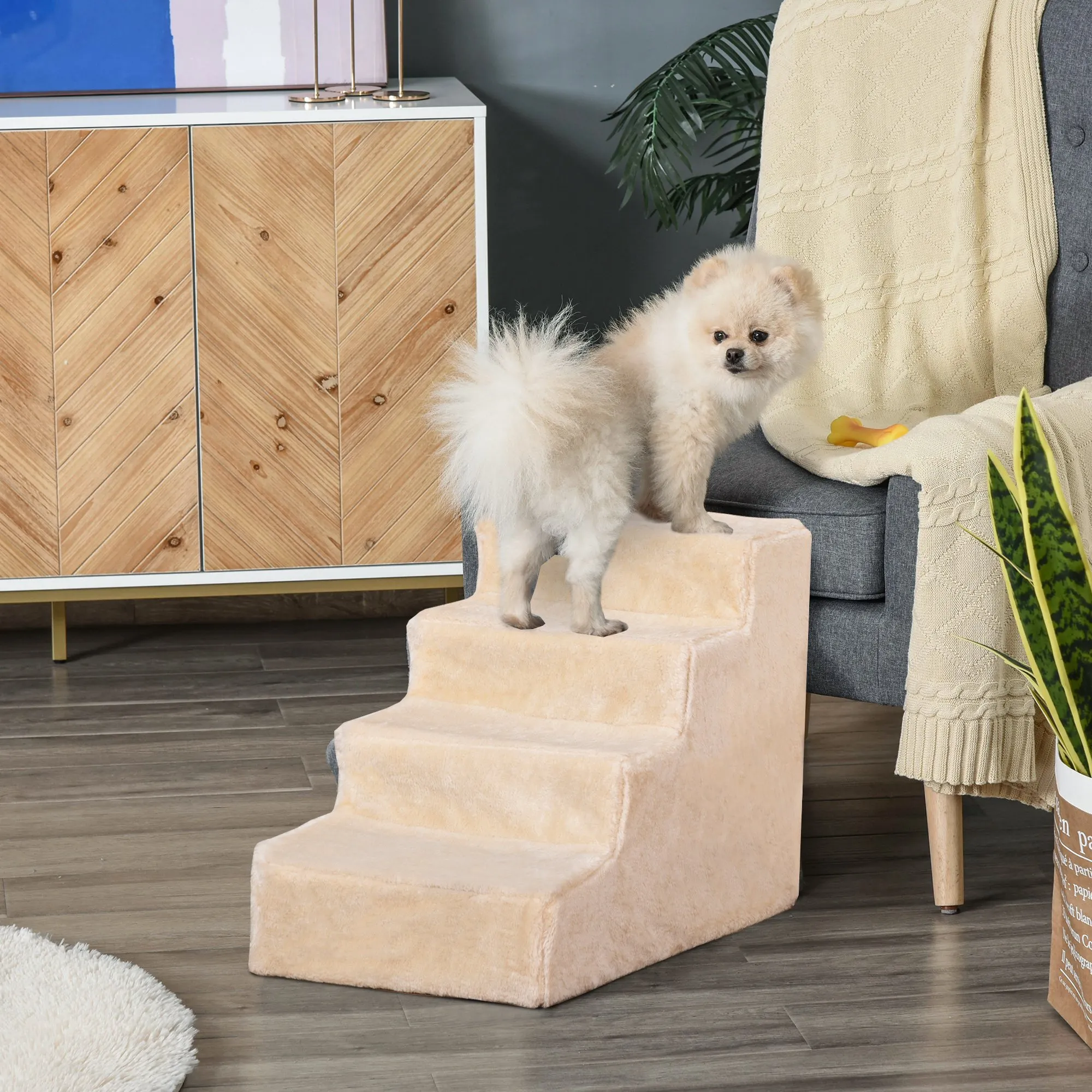 Katzentreppe Beige 60L x 35B x 44H cm für Haustiere bis 5 kg