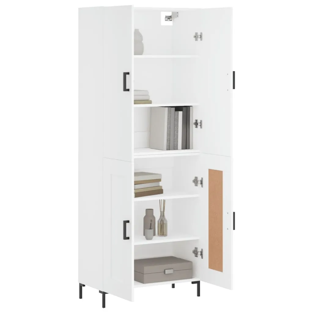 Weißes Highboard aus Holzwerkstoff mit Metallfüßen 69,5 x 34 x 180 cm
