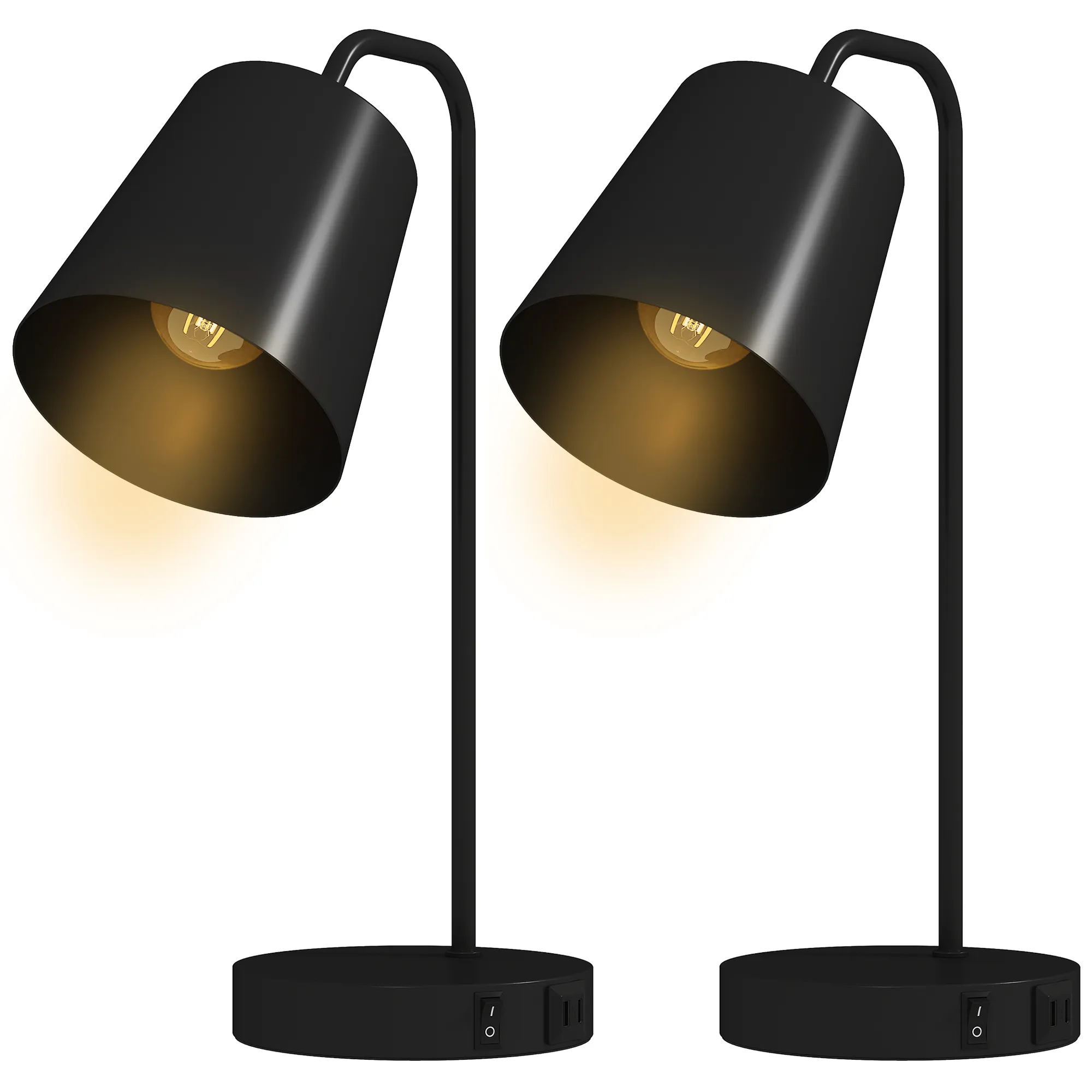 Tischlampen-Set 2 Stück mit USB-A & USB-C Anschluss, Stahl, Schwarz