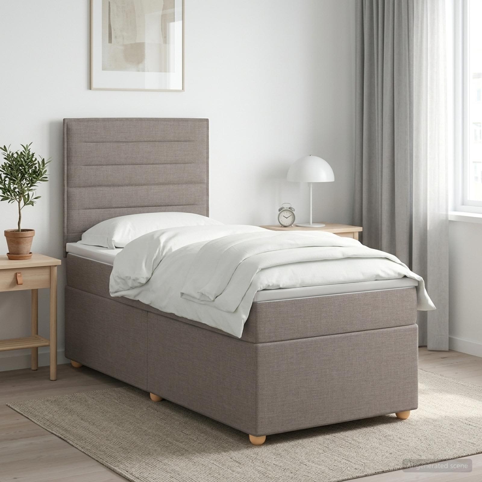Boxspringbett 100x200 cm mit LED-Beleuchtung und Matratze Taupe