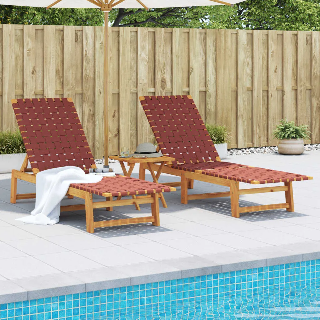 Sonnenliege aus Echtholz mit Stoffbezug, 157x55x60/74/87 cm, Rot-Braun