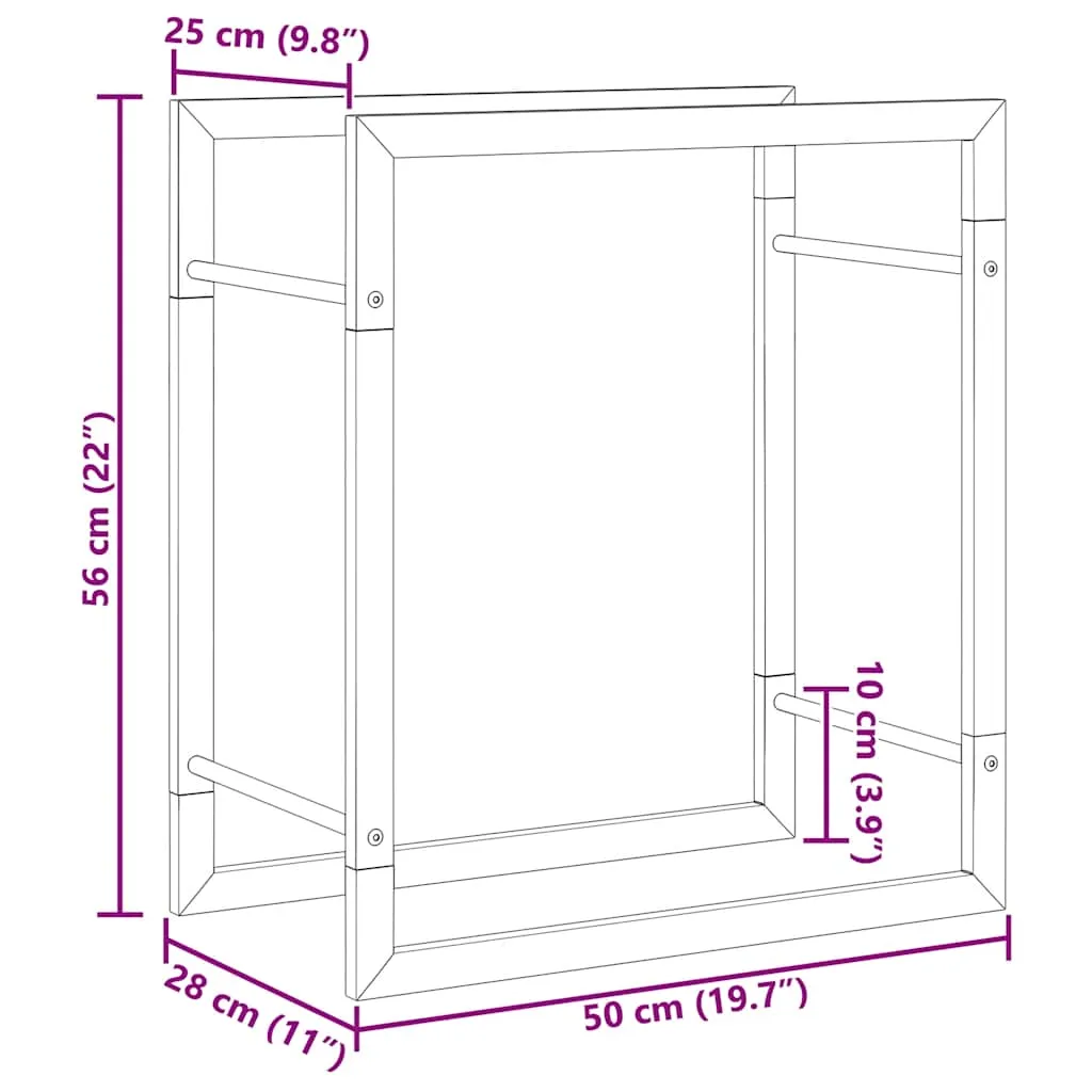 Kaminholzregal aus Stahl Mattschwarz 50 x 28 x 56 cm