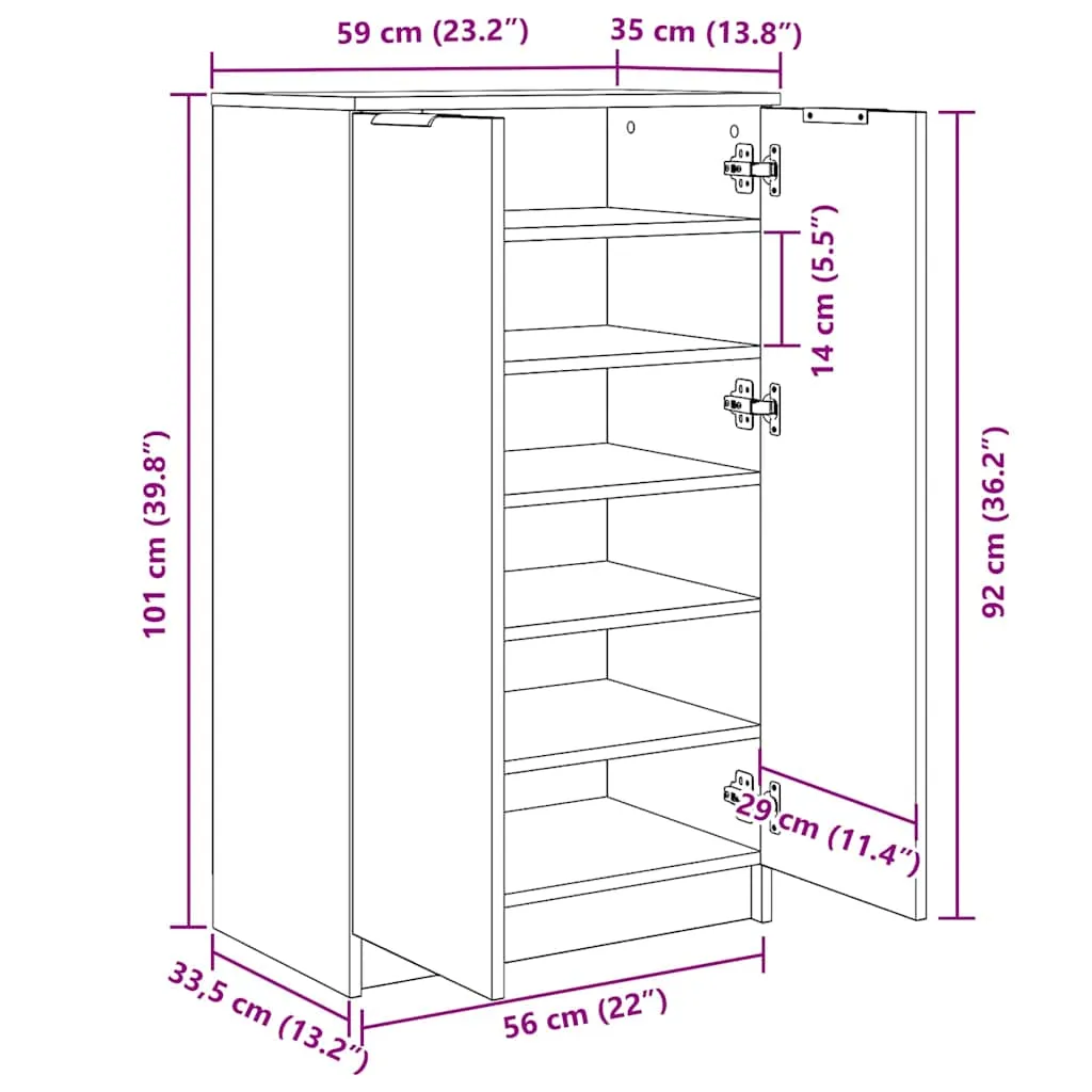 Schuhschrank Betongrau 59 x 35 x 100,5 cm – Robuster Stauraum