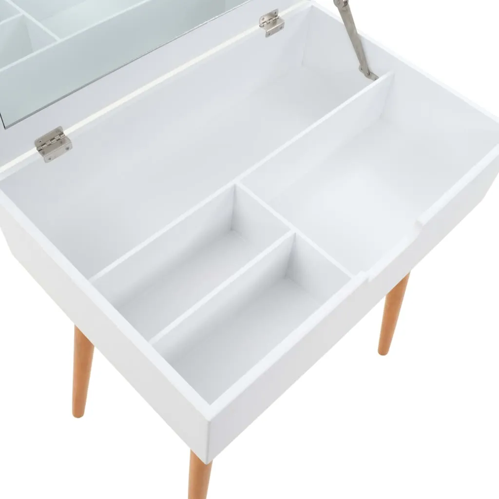 Frisiertisch 60x40x75 cm Weiß mit MDF, Glas und Massivholzbeinen
