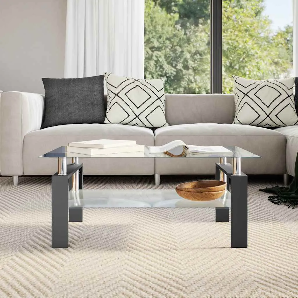 Couchtisch Schwarz Transparent 95x55x40 cm Hartglas