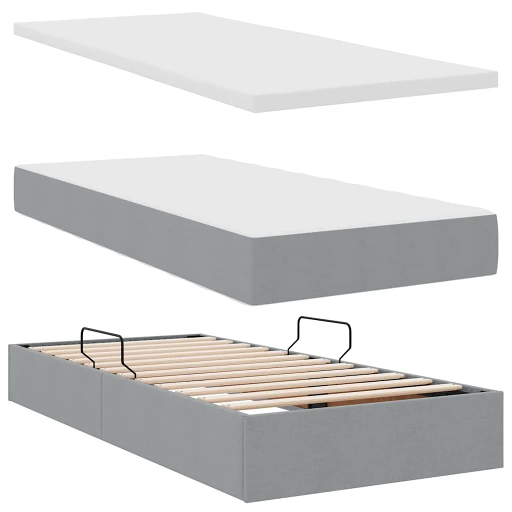 LED-Storage-Bett mit Matratze 204x180x88 cm Hellgrau
