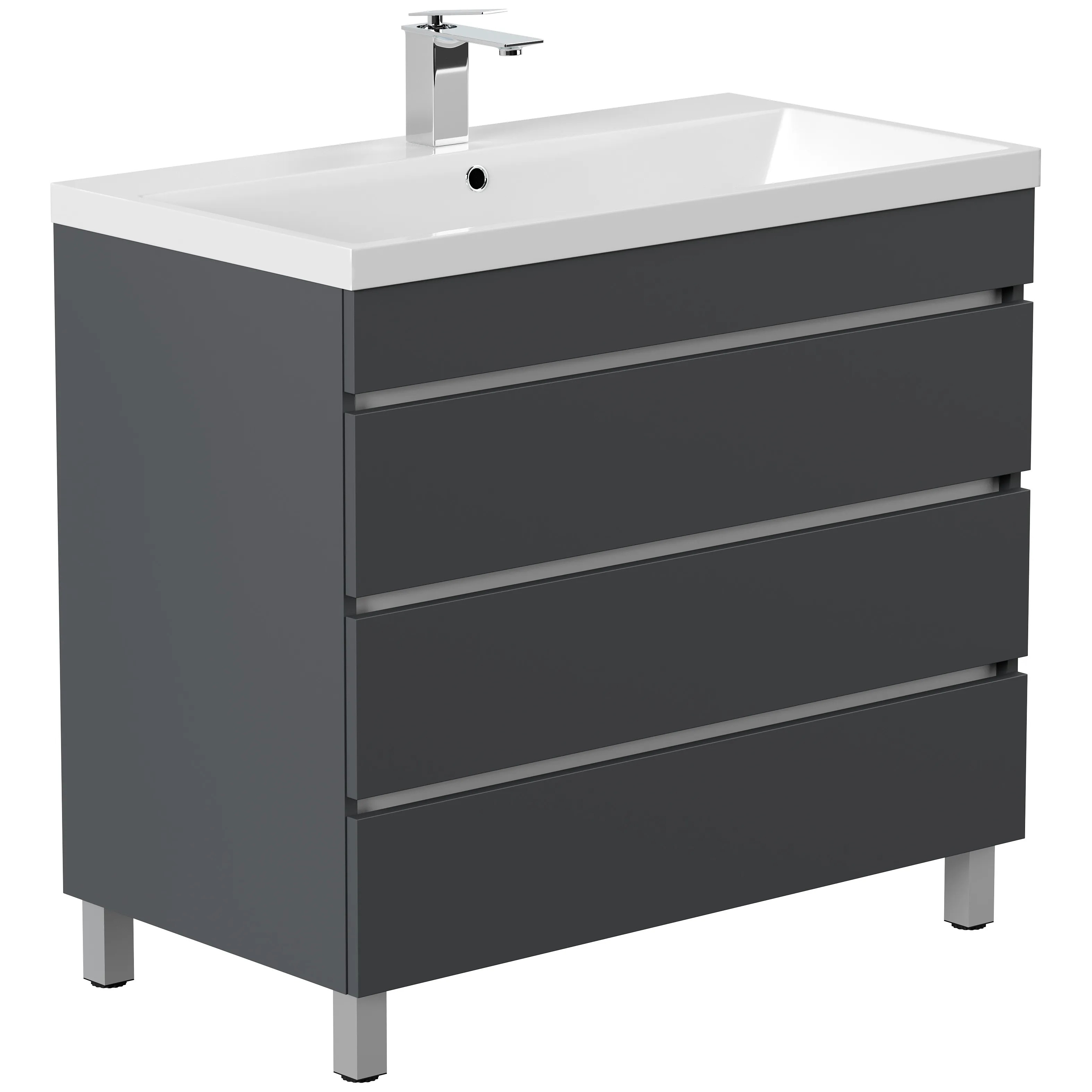 Stand Badmöbel Felini 90 grafit mit drei grifflosen Schubladen