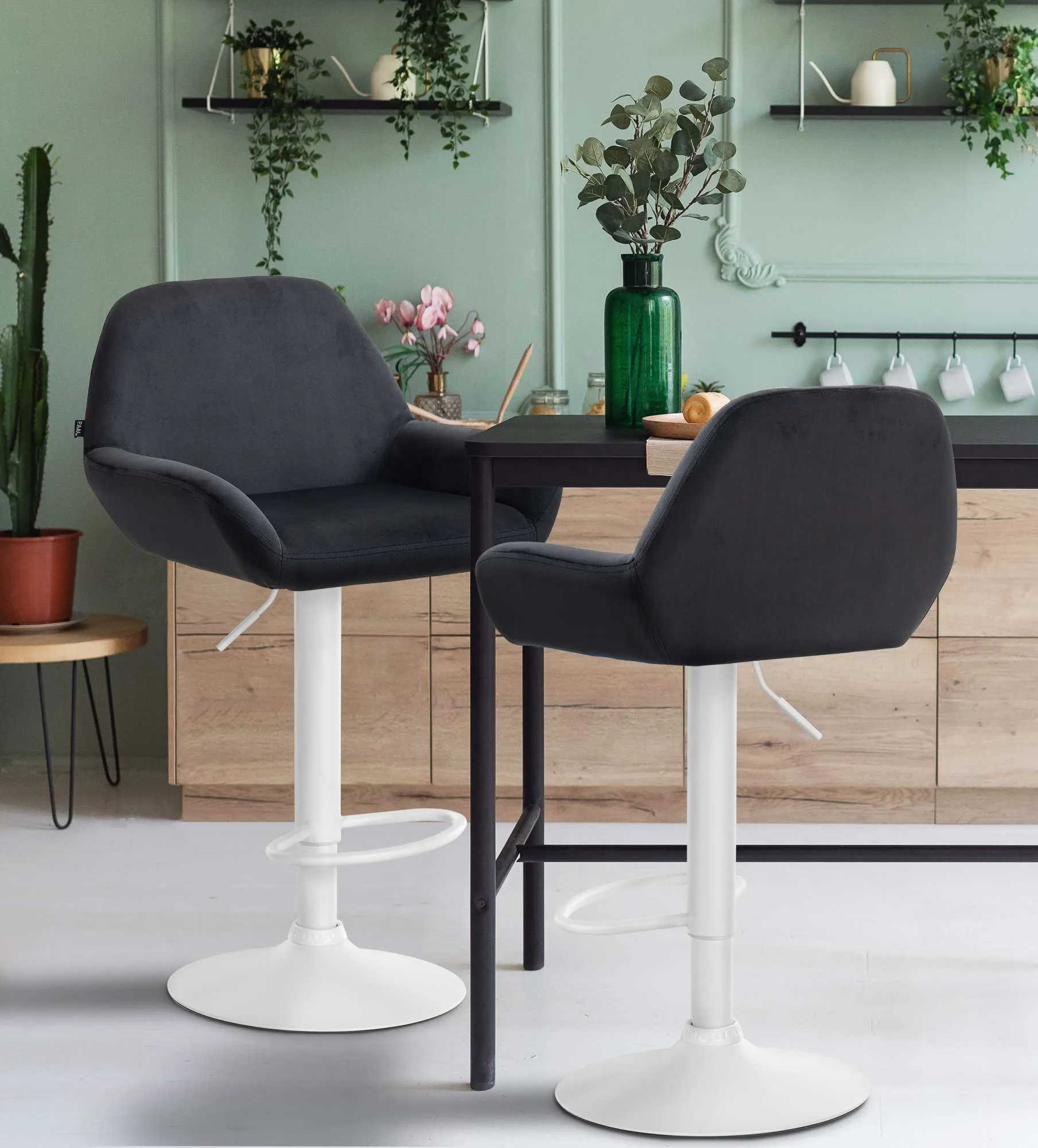 Barhocker Braga Samt 89-109x51x52 cm schwarz