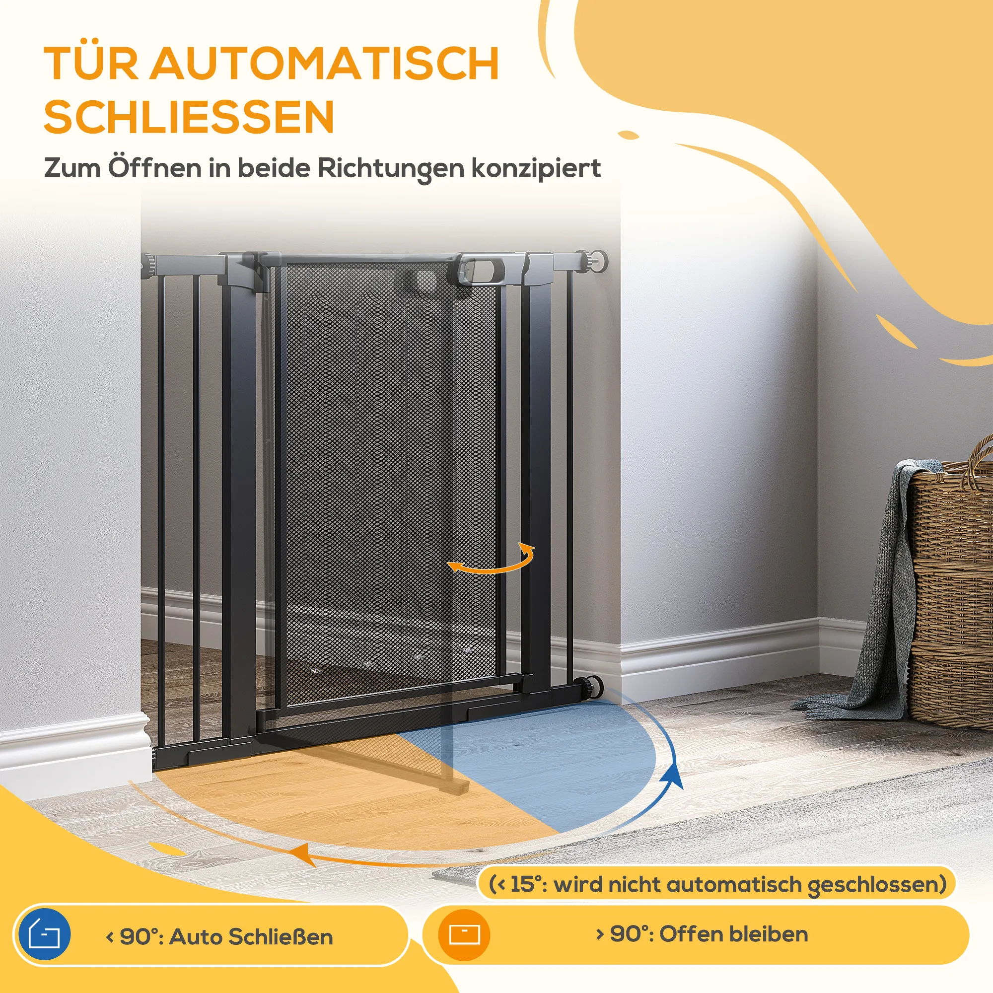 Treppenschutzgitter für Hunde, verstellbar 75-103 cm, Schwarz