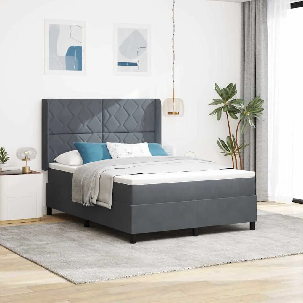 Boxspringbett Samt Dunkelgrau 140x200 cm mit verstellbarem Kopfteil