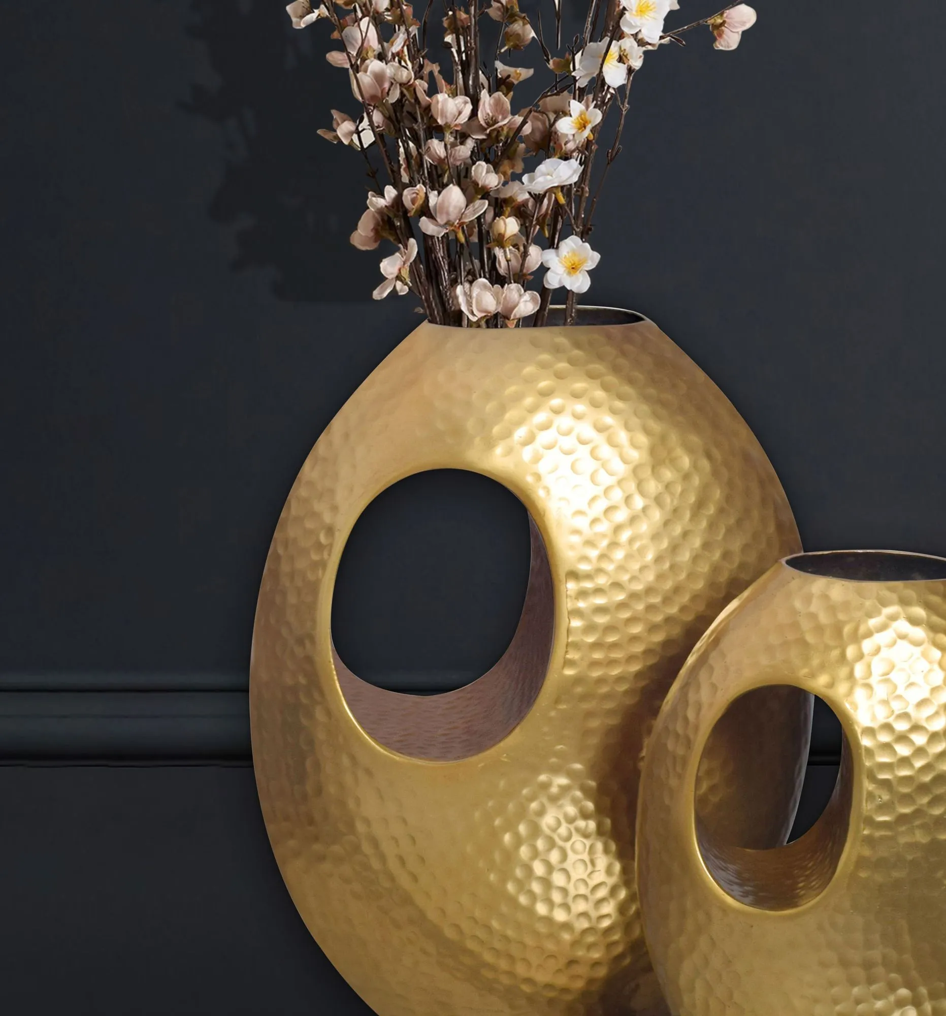 Deko Vase 2er Set Aluminium Gold mit Tragegriff Blumenvase Modern