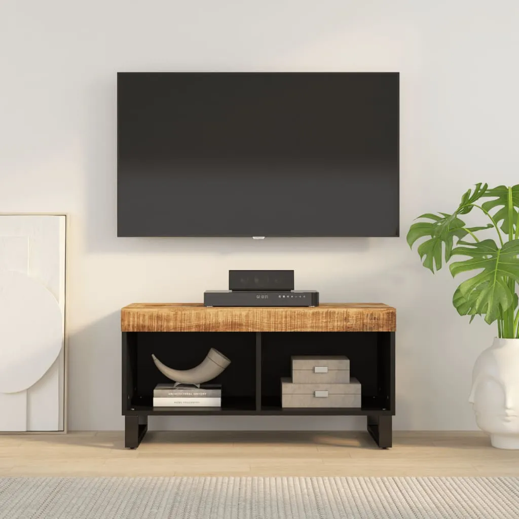 TV-Schrank aus Vollholz mit Eisenbeinen, 85 x 33 x 43,5 cm, Naturfarben