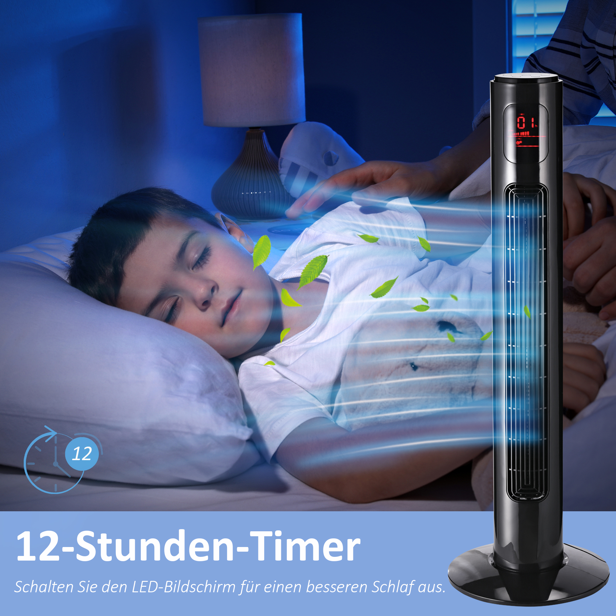 Turmventilator Schwarz 32L x 32L x 96H cm