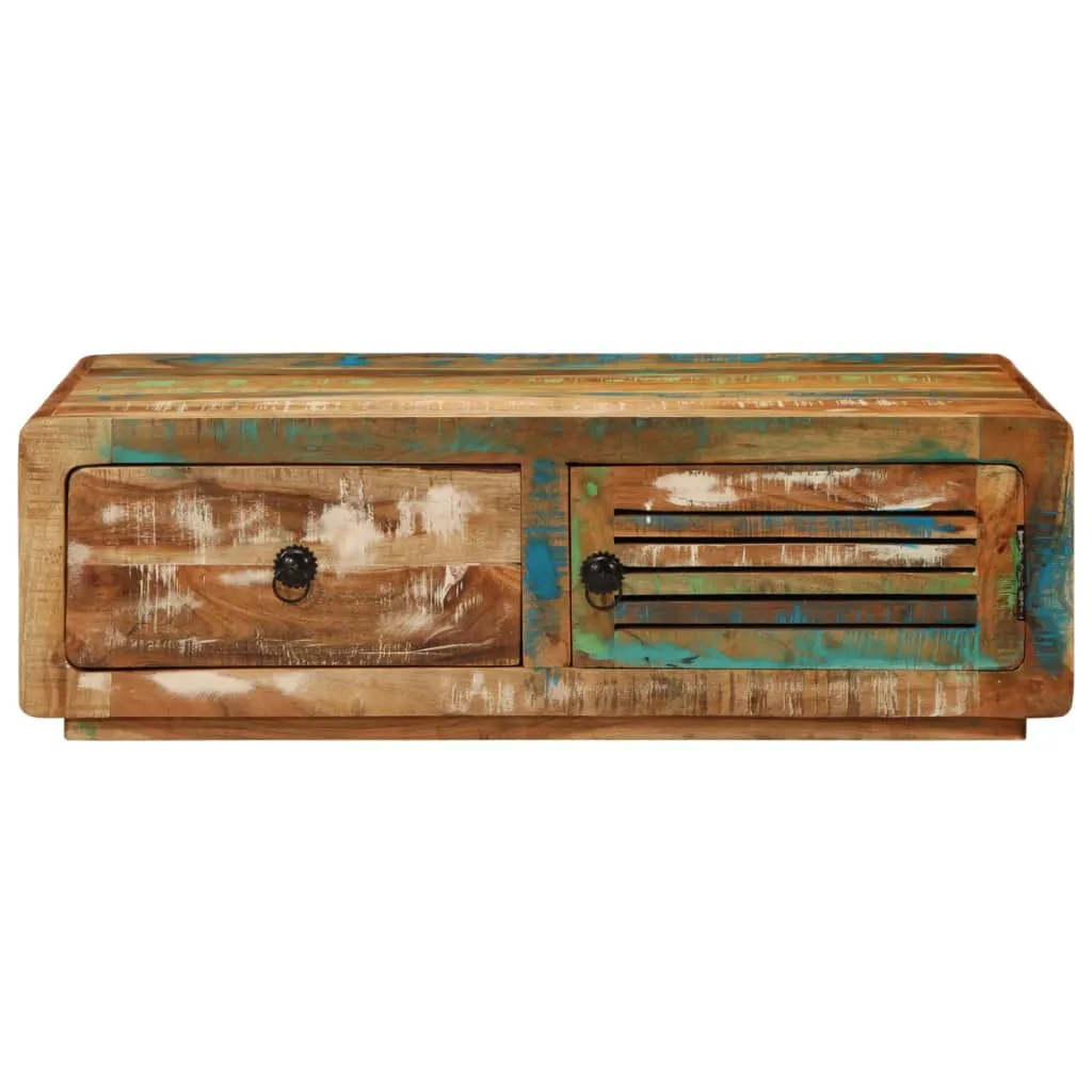 Holz-Couchtisch mit Tür und Schublade 89x55x29 cm Massivholz Farbmix