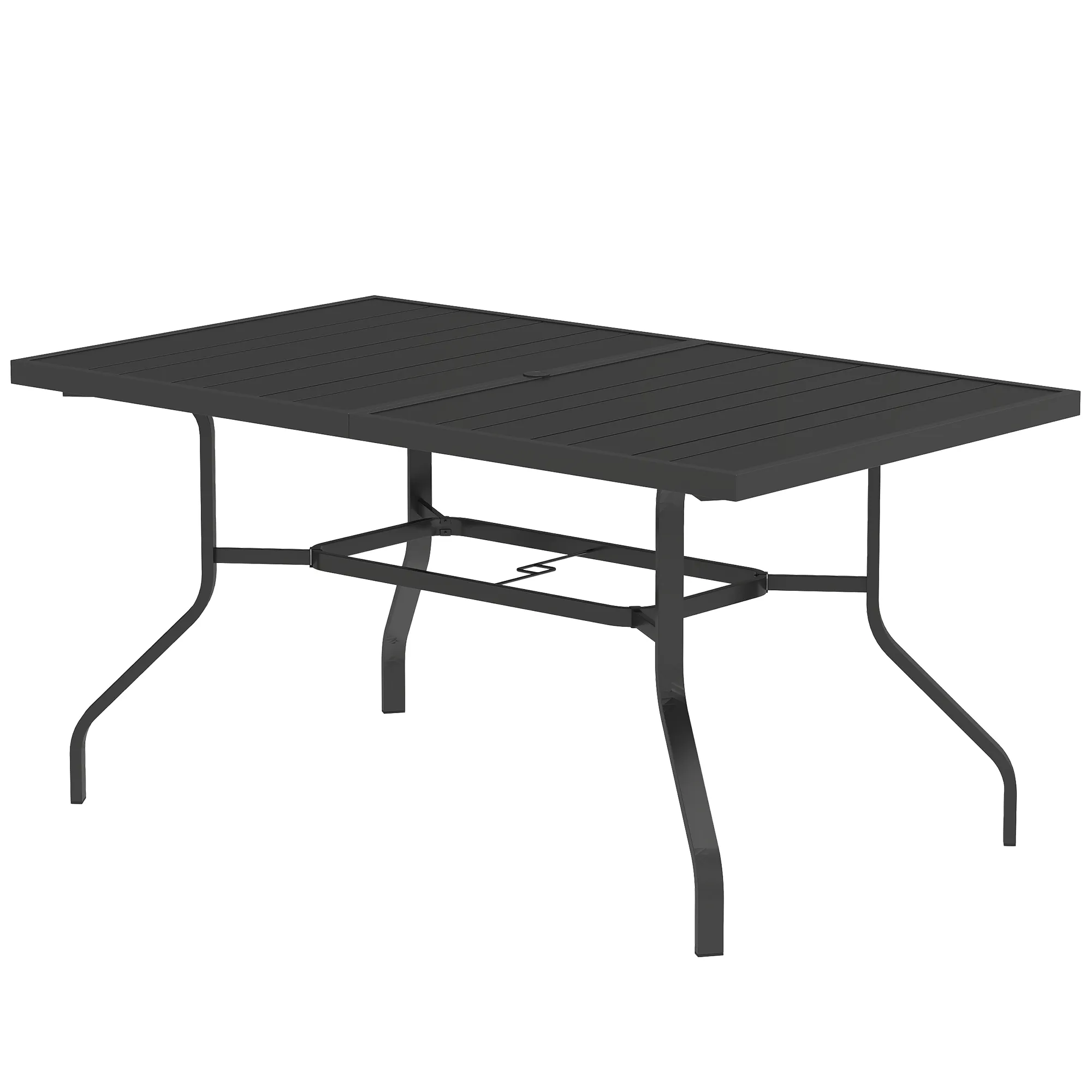 Gartentisch 152 x 90 cm Schwarz mit Schirmloch für 6 Personen