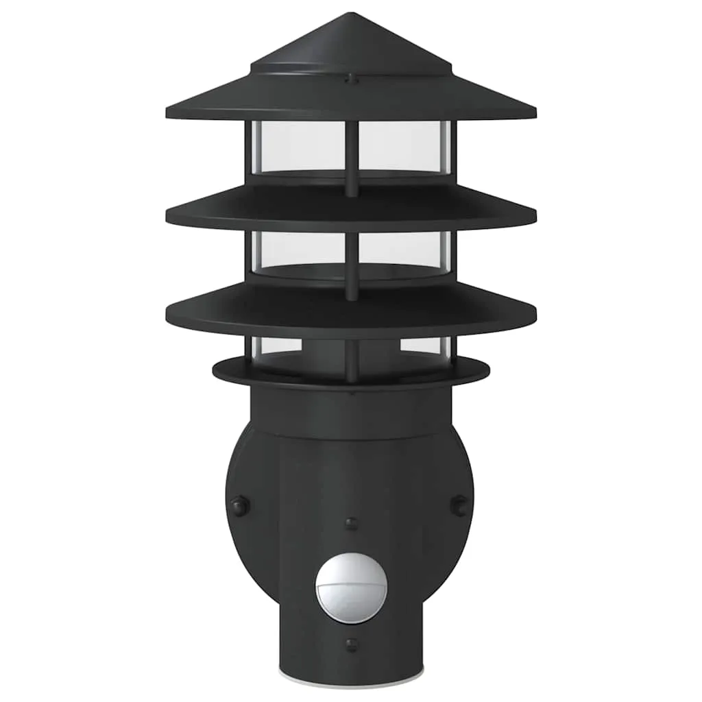 Außenwandleuchte Schwarz 15,5 x 15,5 x 28 cm mit PIR-Sensor und IP44
