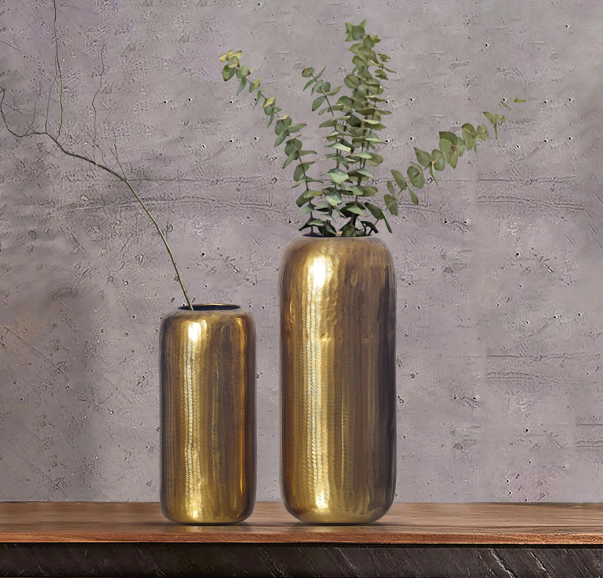 Deko Vase 2er Set Aluminium Gold Zylinder Blumenvase Modern