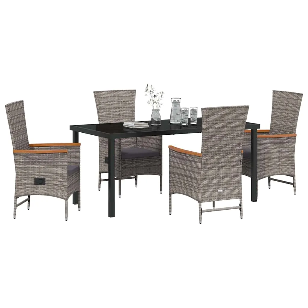 Garten-Dinette-Set 4 Sitzplätze Grau mit Echtholz Armlehnen und Pulverbeschichtung