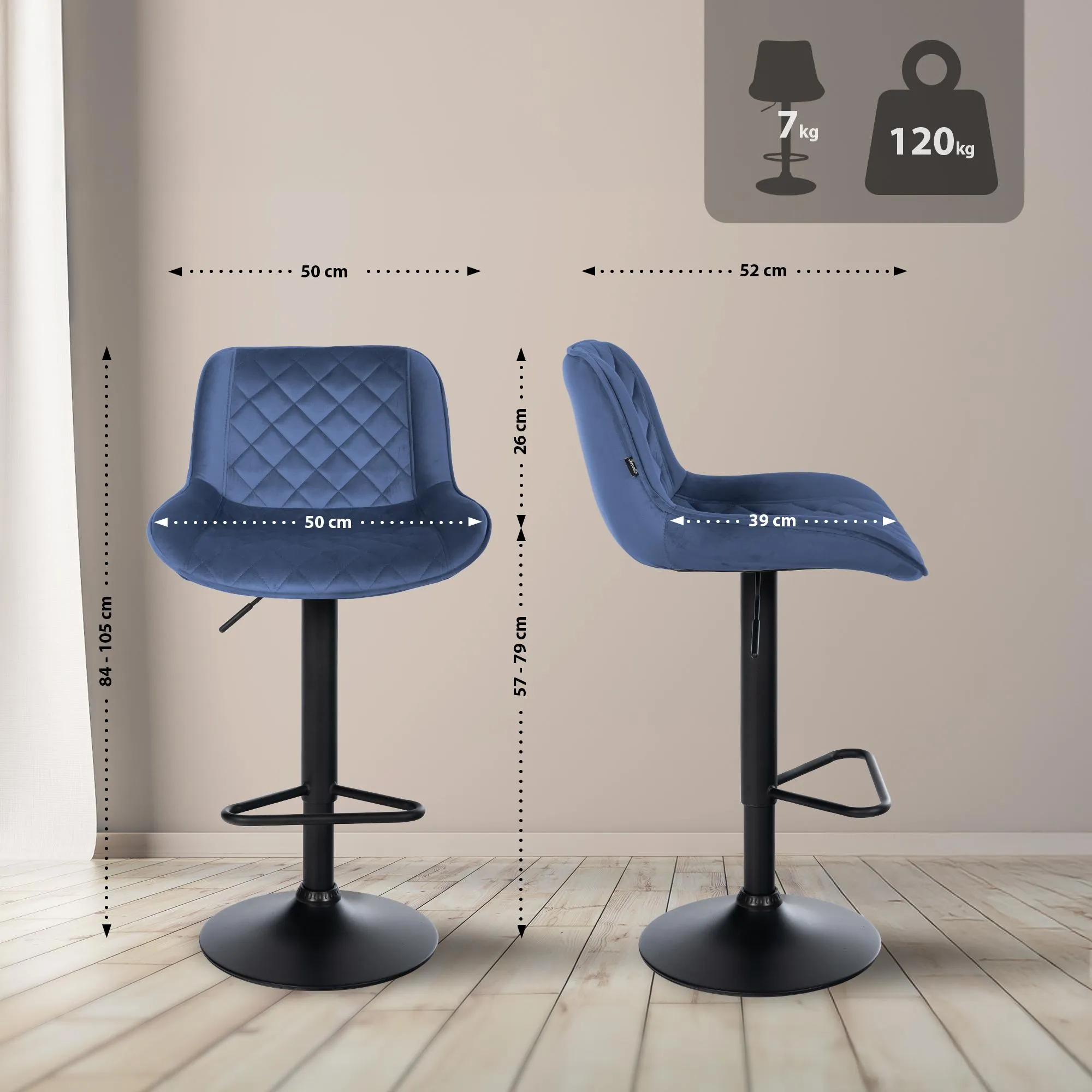 Barhocker Kasson 84x50x52 cm blau