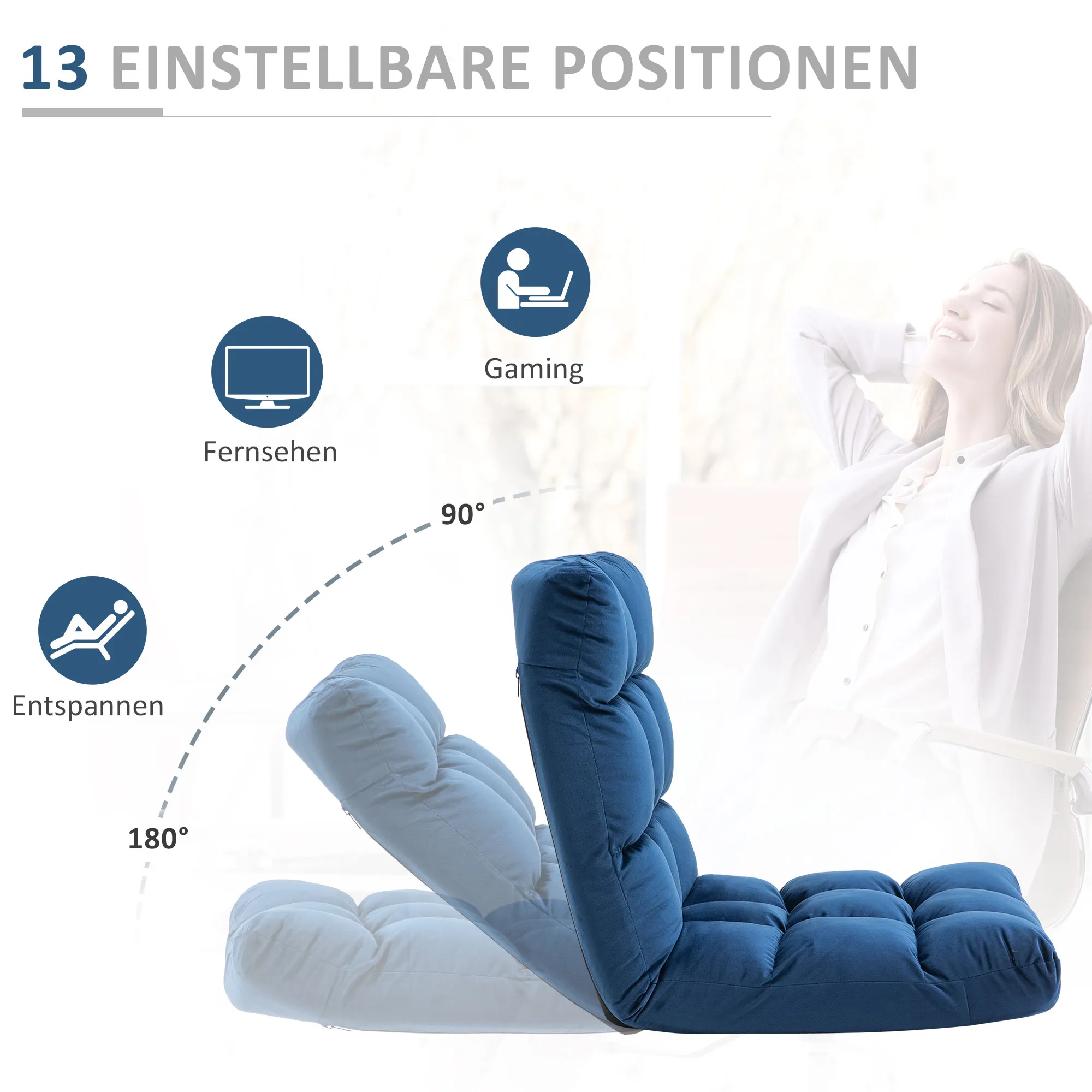 Bodensofa Blau 55B x 71T x 53,5H cm - 3-in-1 Design