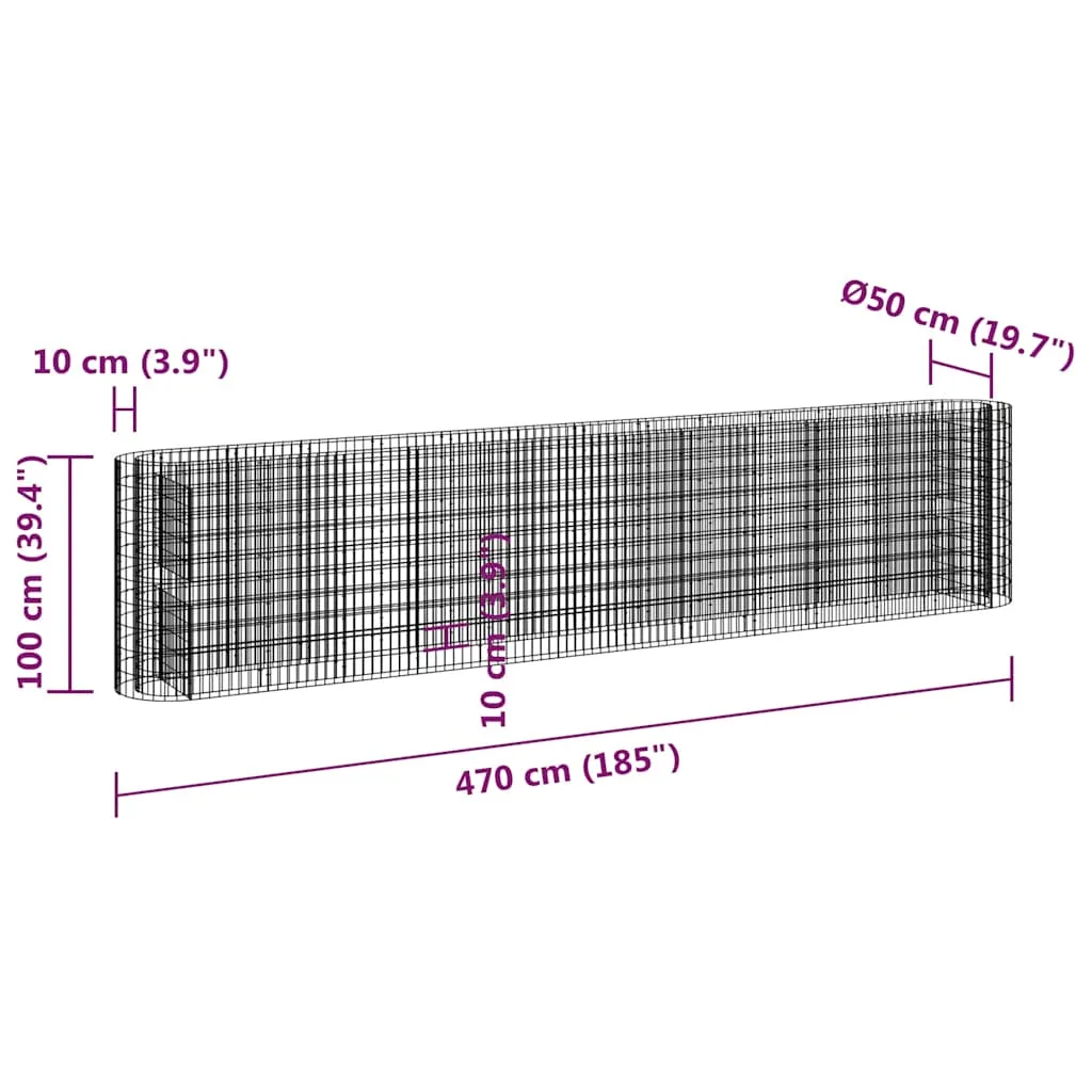Gabionen-Hochbeet 470x50x100 cm Silber verzinktes Eisen