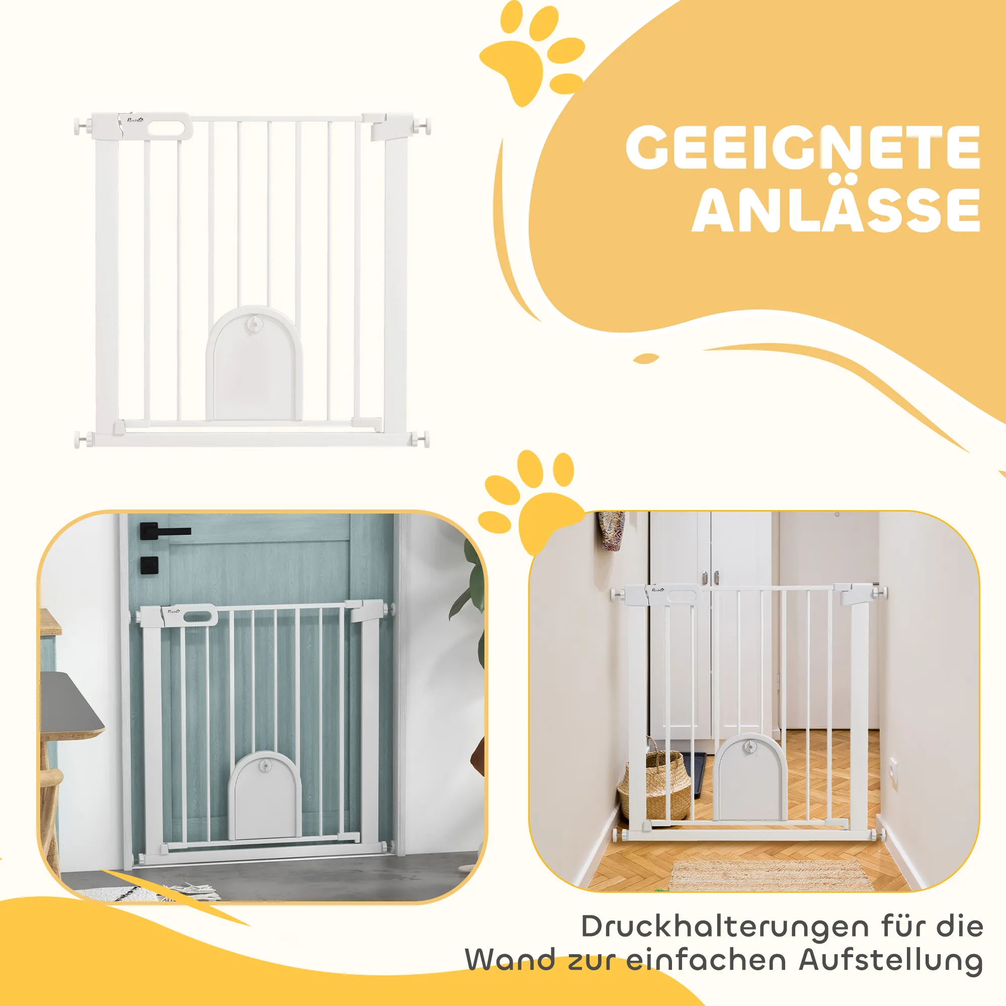 Treppenschutzgitter für Haustiere aus Stahl, 75-82 cm, Weiß