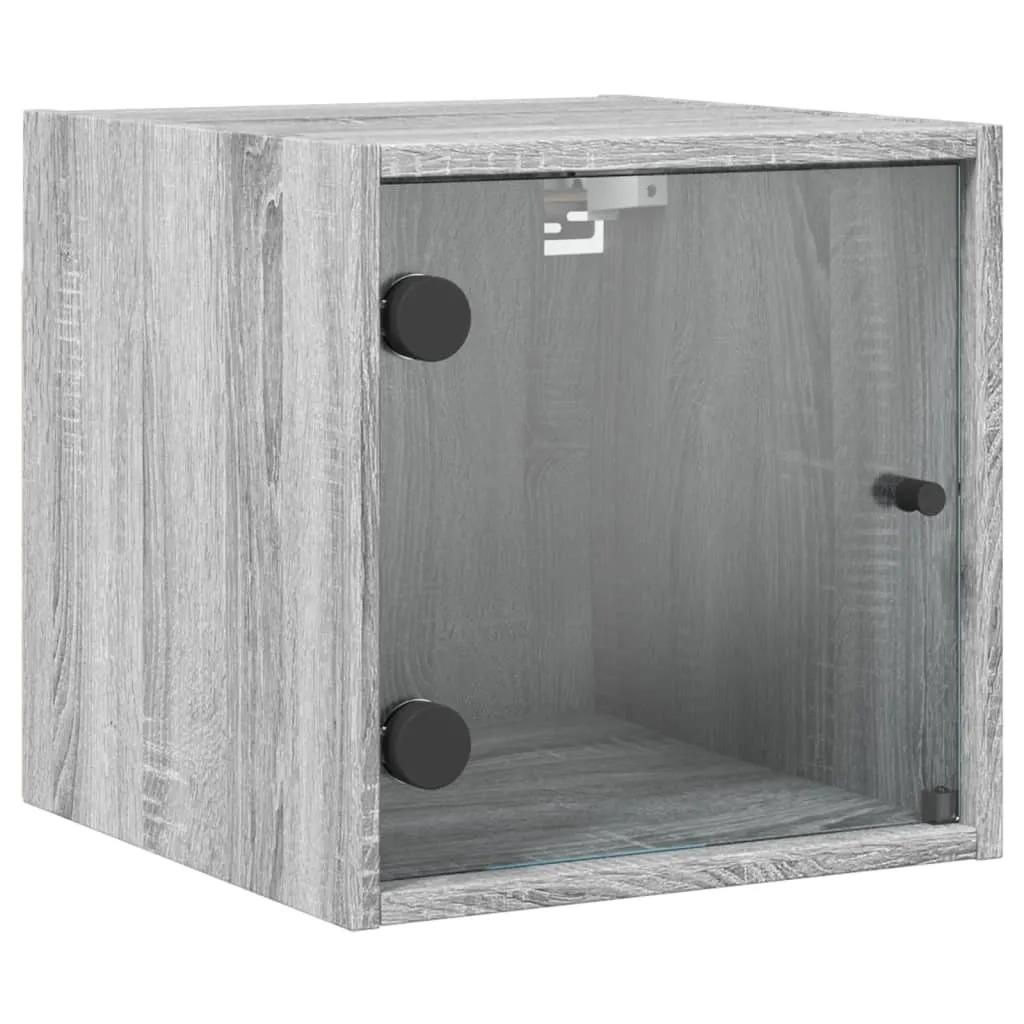Trendiger Wand-Nachttisch Grau Sonoma 35x37x35 cm aus Holzwerkstoff und Glas