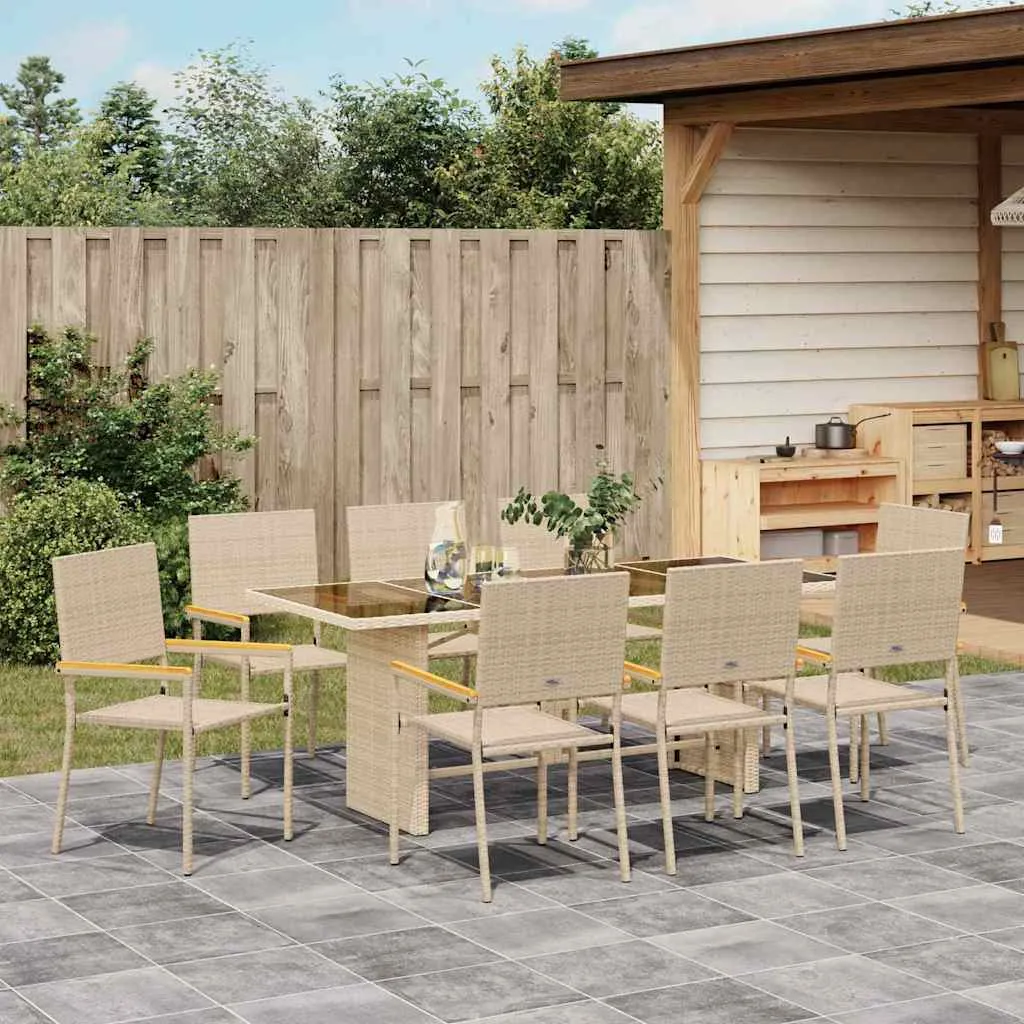 Gartentisch-Set Beige 190x80x75 cm mit Echtholz Armlehnen