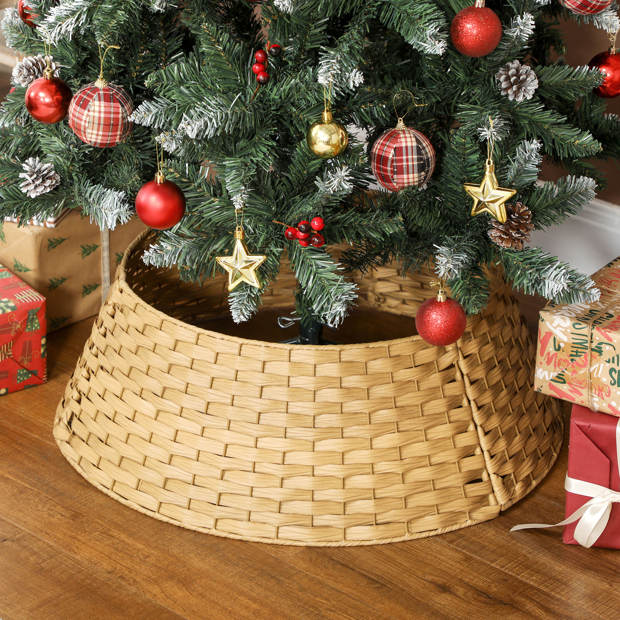 Weihnachtsbaumrock Kragen Kunststoff Naturholz Ø 68 cm
