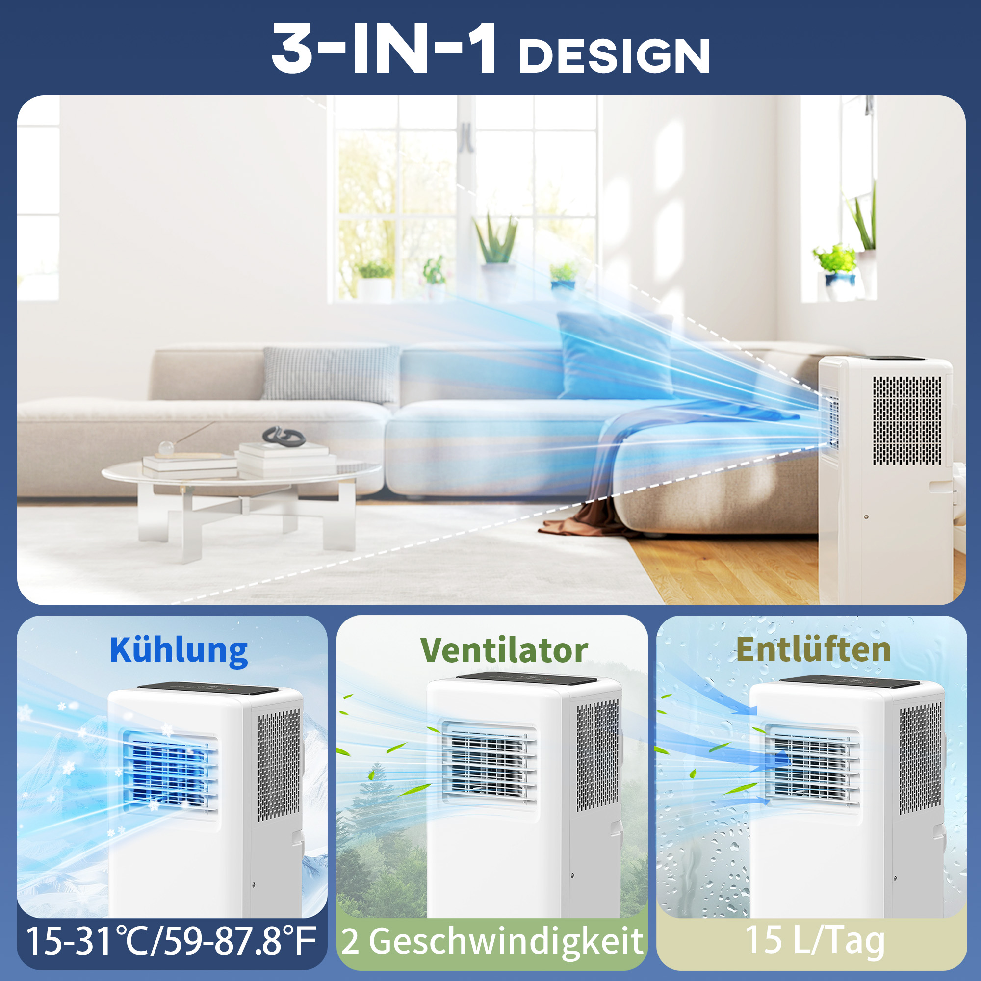 Tragbare Klimaanlage 33B x 28T x 71H cm in Weiß