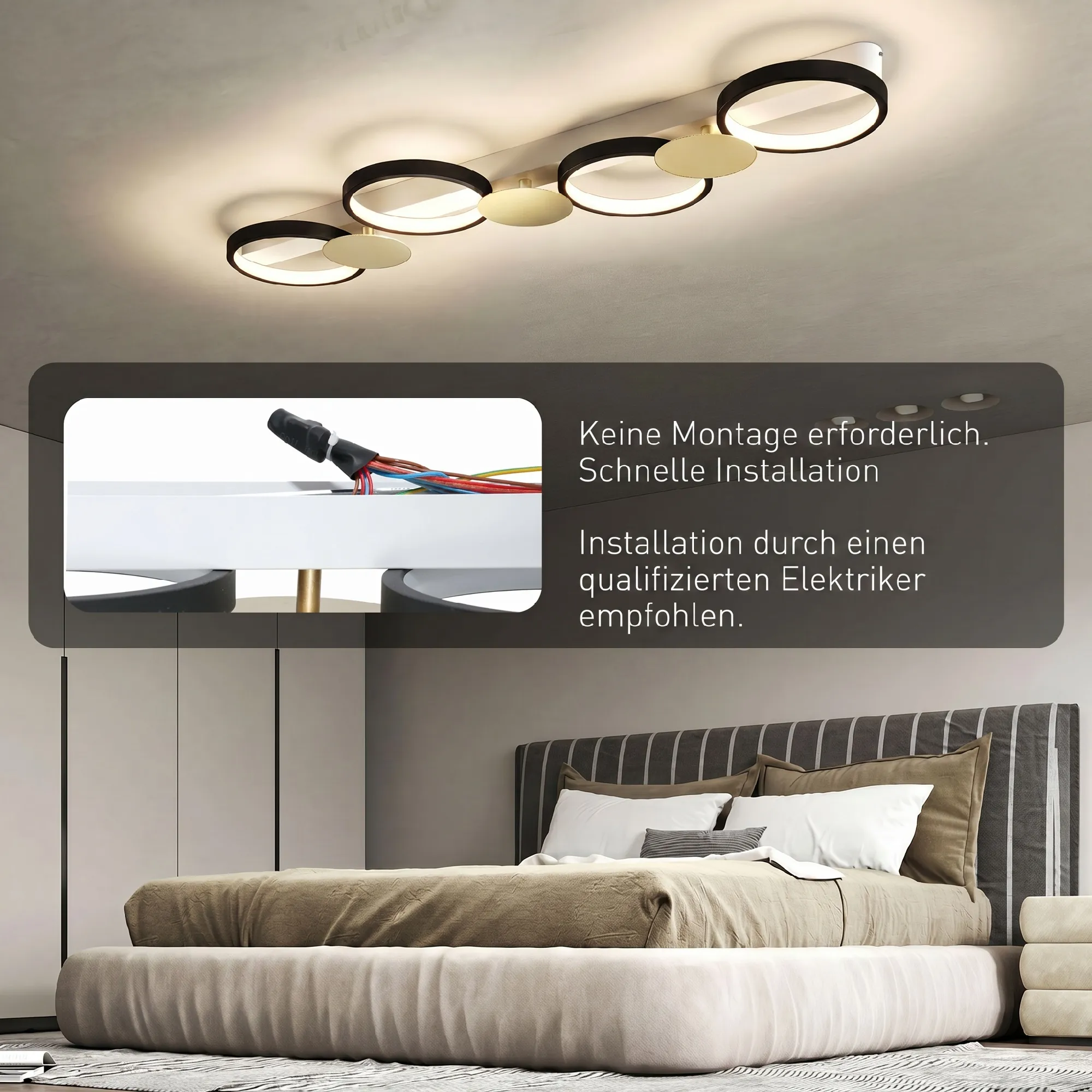 LED Deckenleuchte 100cm mit Fernbedienung, Schwarz-Gold, 38W