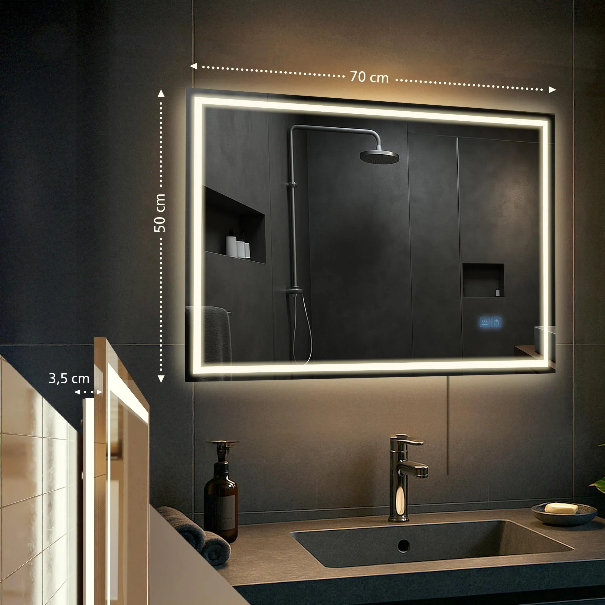 Badspiegel Jaffrey Bluetooth LED 70x50 cm Klarglas