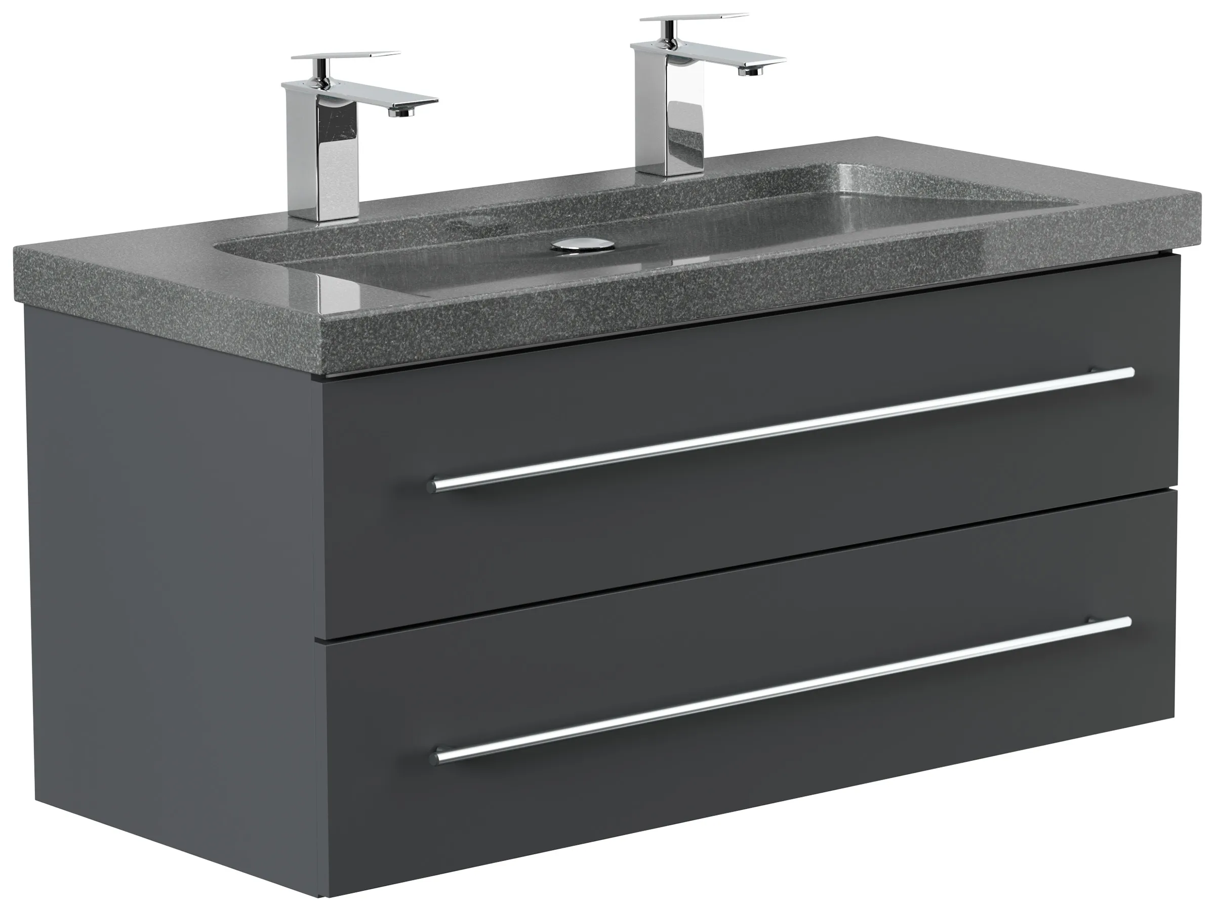 Badmöbel Granit G654 YAMO 100 cm 2 Hahnlöcher SoftClose grafit