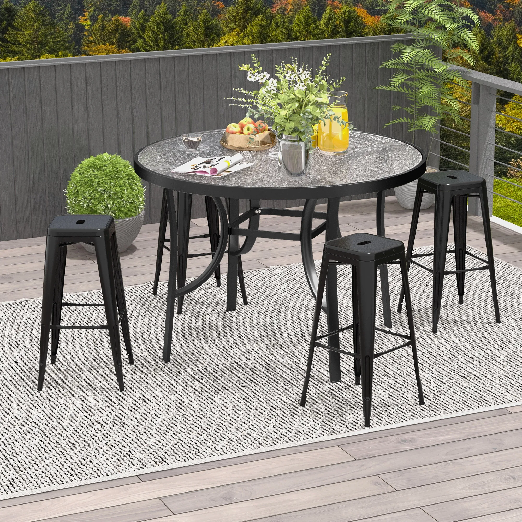 4er-Set Barhocker aus Metall, für drinnen und draußen, stapelbares Design, Schwarz
