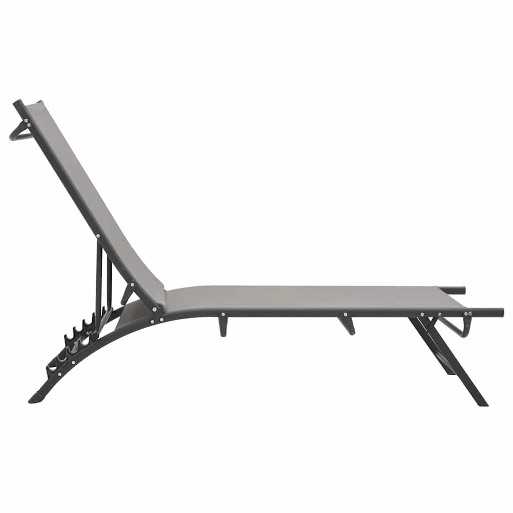 2er Set Sonnenliegen 180,5x53x32,5 cm Grau mit verstellbarer Rückenlehne