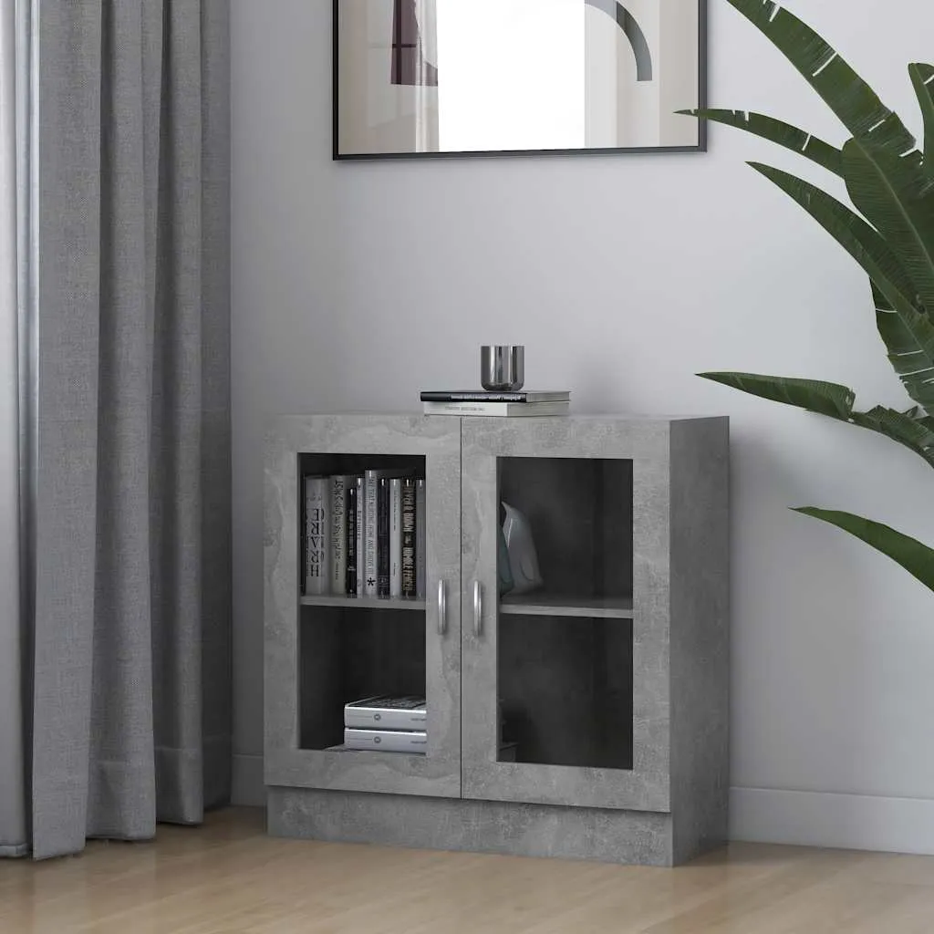 Vitrine mit 2 Fächern und 2 Türen 82,5x30,5x80 cm Betongrau