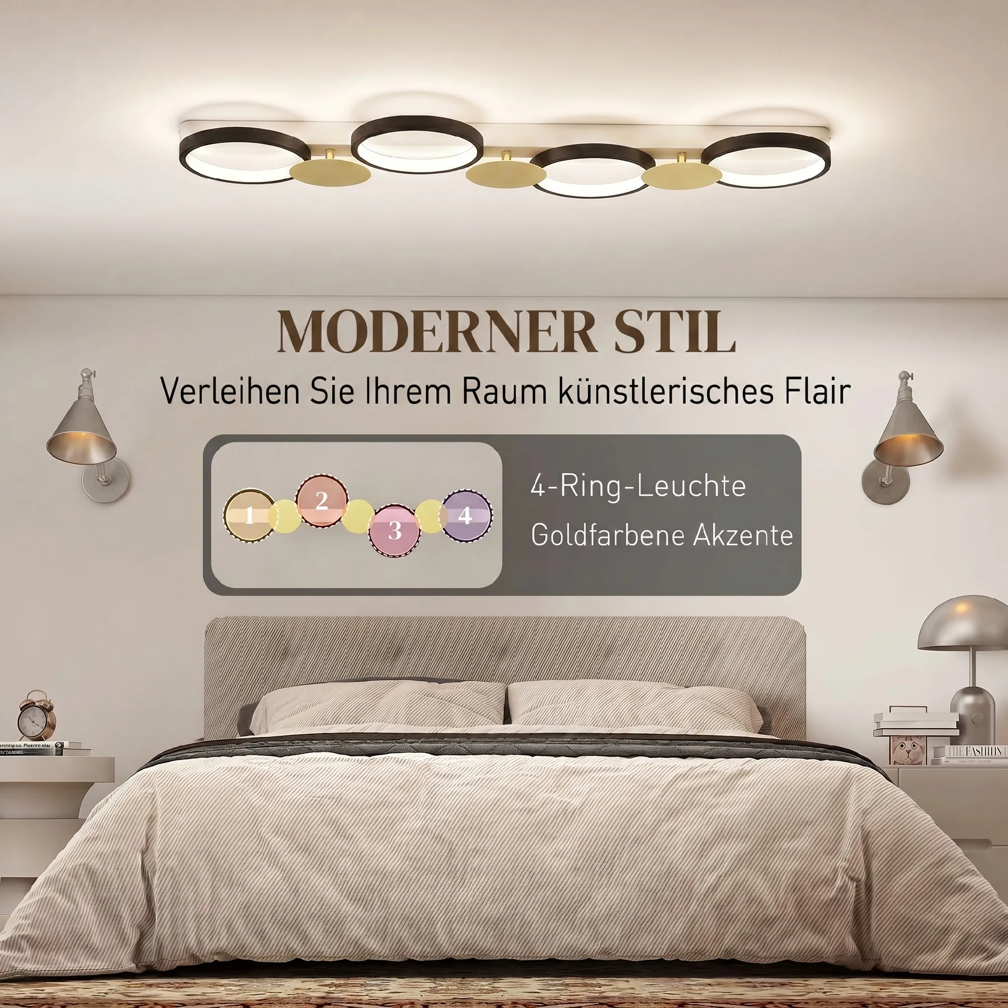 LED Deckenleuchte 100cm mit Fernbedienung, Schwarz-Gold, 38W
