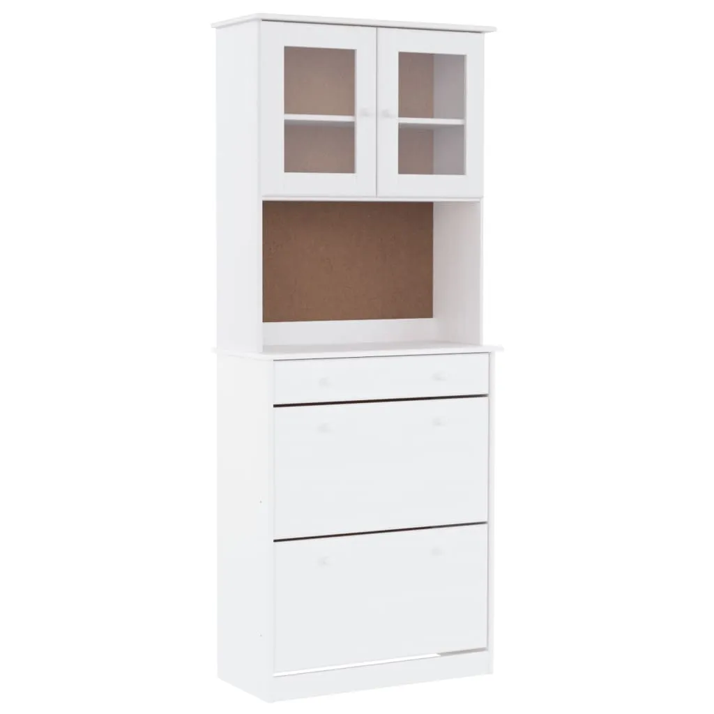 Weißes Highboard aus massivem Kiefernholz mit Glas, 77x35x188 cm