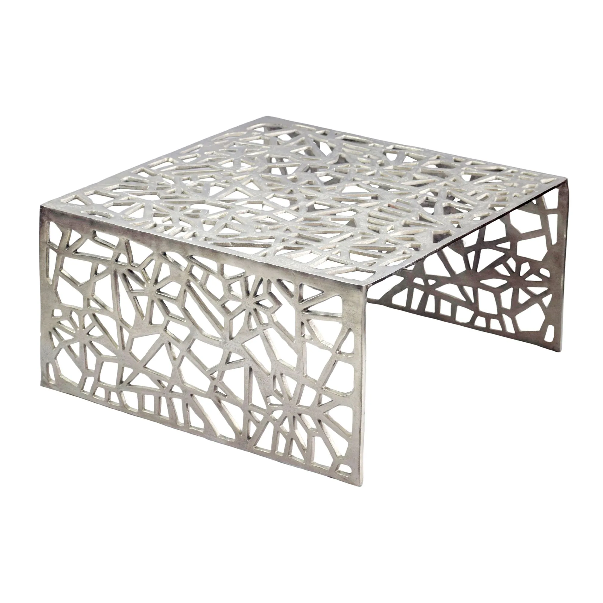 Couchtisch Aluminium Silber 60cm Quadratischer Sofatisch Metall - Wohnzimmertisch Alu modern mit Muster - Design Tisch niedrig - Loungetisch Beistelltisch Handmade