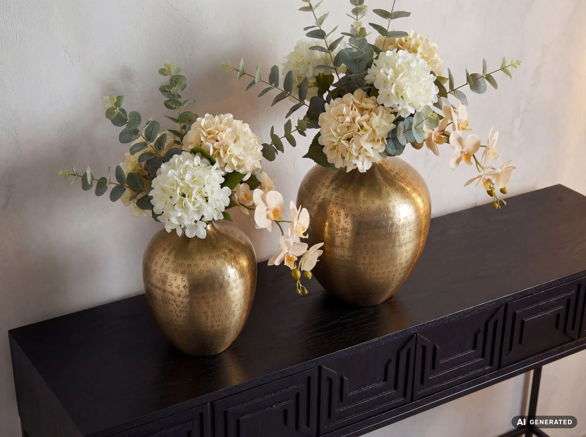 Tischvase 2er Set Aluminium Gold - Dekovase rund - Metall Vase modern - Wohnzimmer Deko Alu - Design Vase Tisch Dekoration Handmade