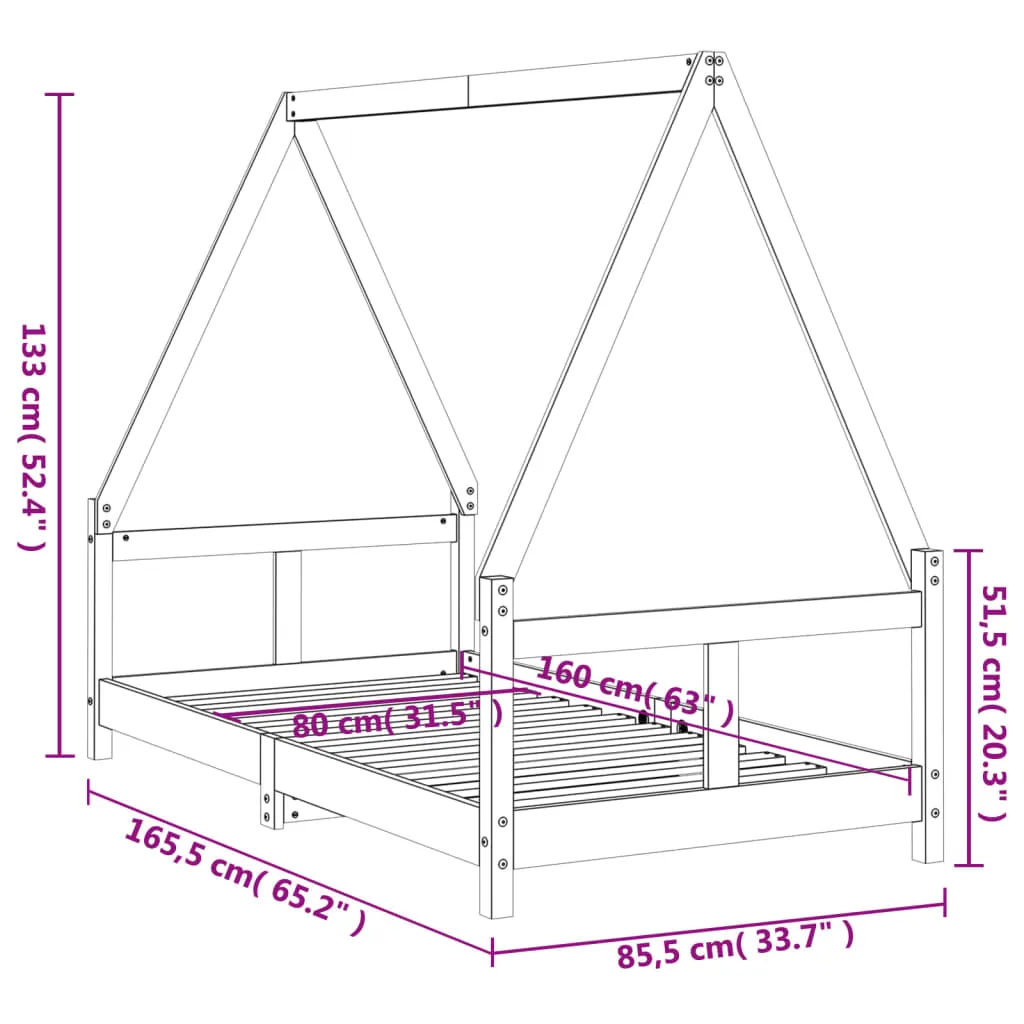 Kinderbett Hausform aus massivem Kiefernholz 165,5x85,5x133 cm natur