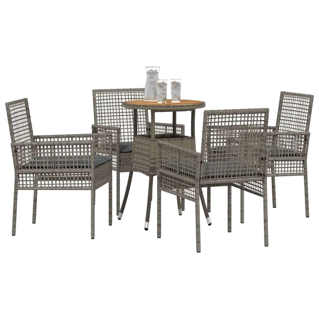 Garten-Dining-Set Poly-Rattan Grau 60x80x75 cm Tisch, 4 Stühle