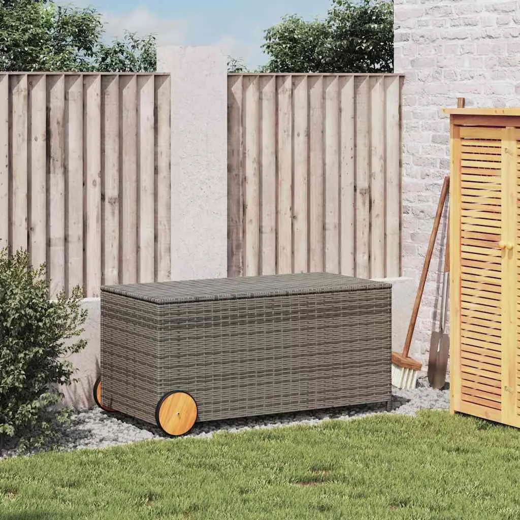 Gartenbox Grau 107x55x50/53 cm mit Echtholz und PE-Rattan