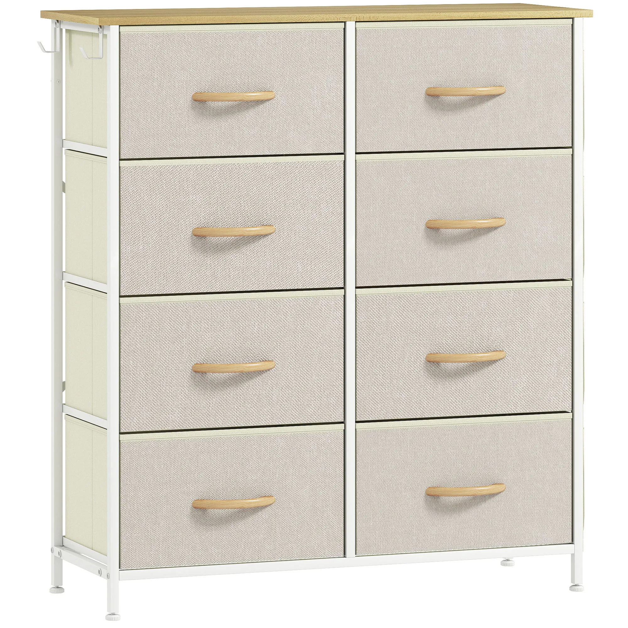 Schlafzimmer-Kommode mit 8 Stoffschubladen, Stahlstreben, Holzoberfläche, 4 Aufbewahrungstaschen, 2 Haken, Beige Schlafzimmer-Kommode mit 8 Stoffschubladen, Stahlstreben, Holzoberfläche, 4 Aufbewahrungstaschen, 2 Haken, Beige