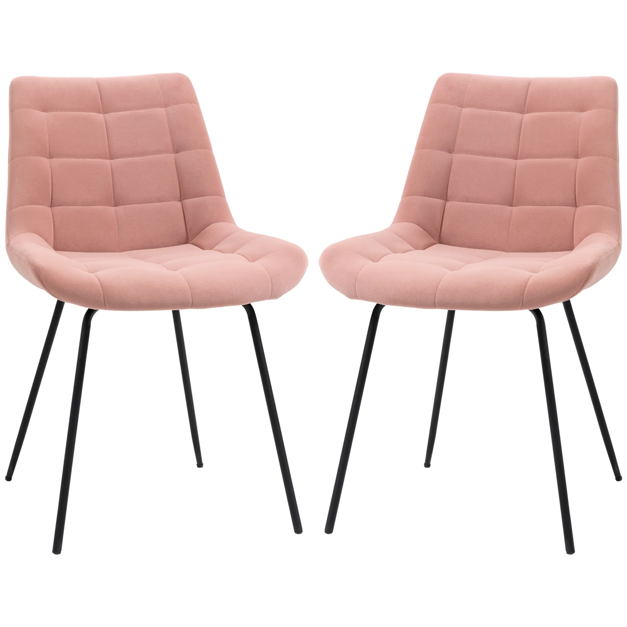 2er-Set Esszimmerstühle Akzentstühle Küchenstühle, Retro-Design, Samtoptik, 50 cm x 61 cm x 79 cm, Rosa