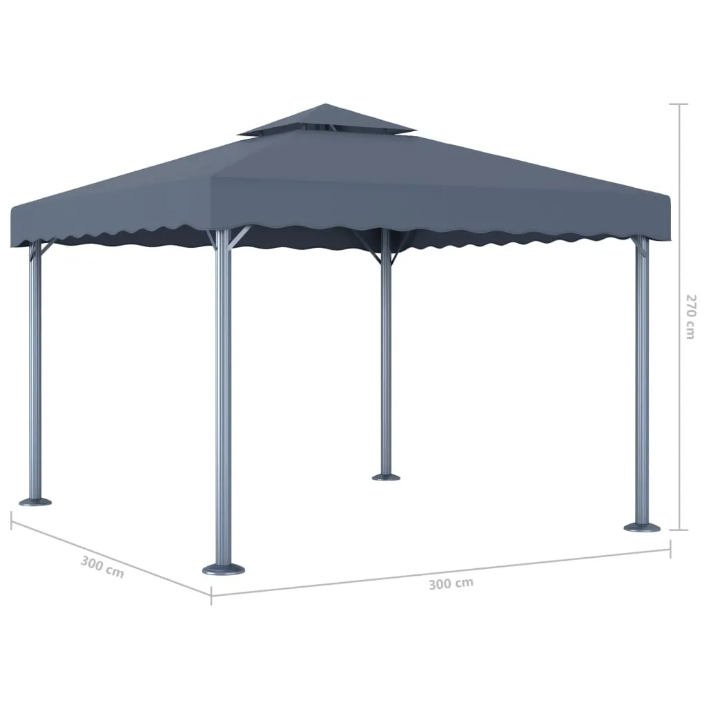 Pavillon Anthrazit 300x300x270 cm mit Solar-Lichterkette und Aluminium-Stahl-Gestell
