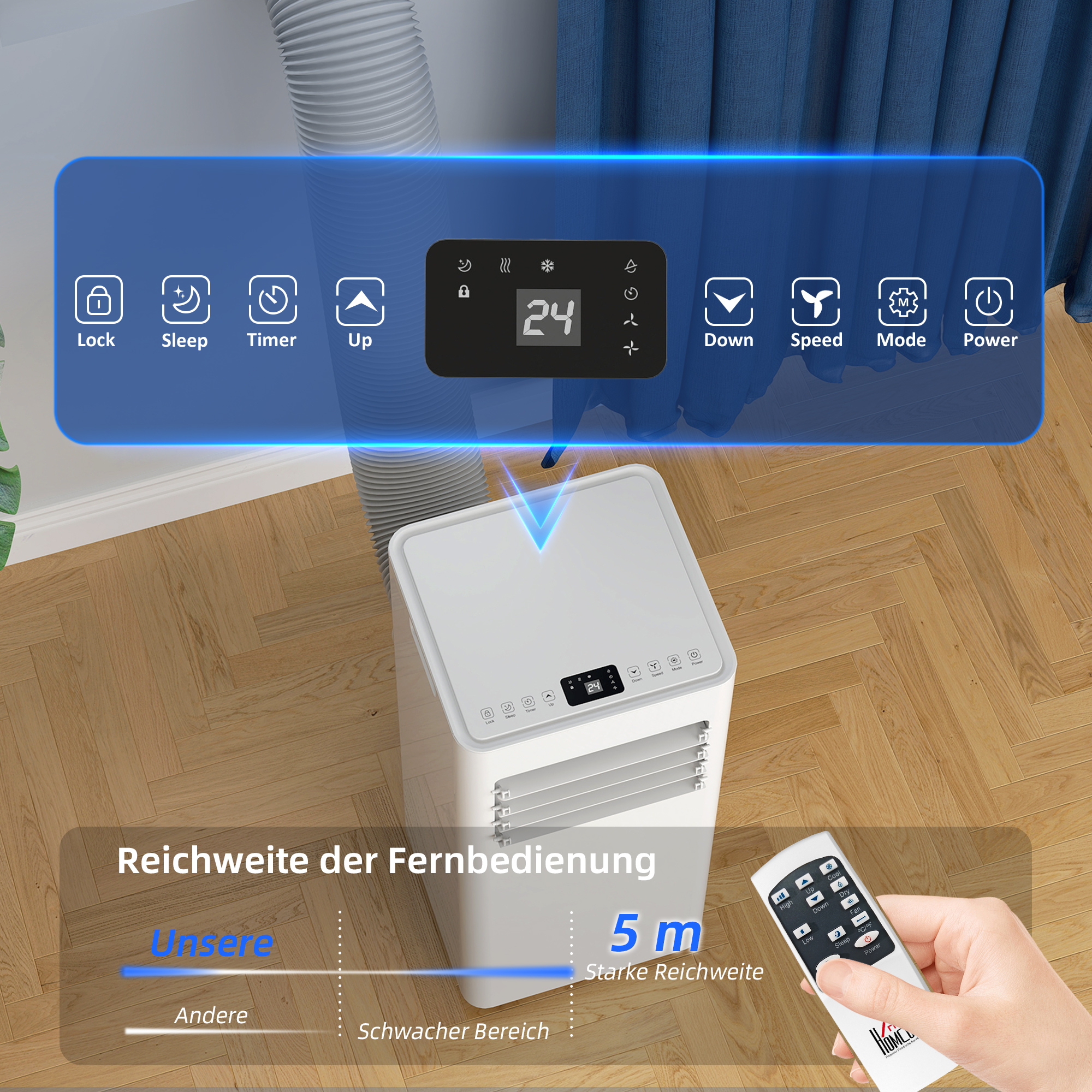 3-in-1 Klimaanlage, Ventilator mit LED-Anzeige, waschbarer Filter, Timer, Weiß