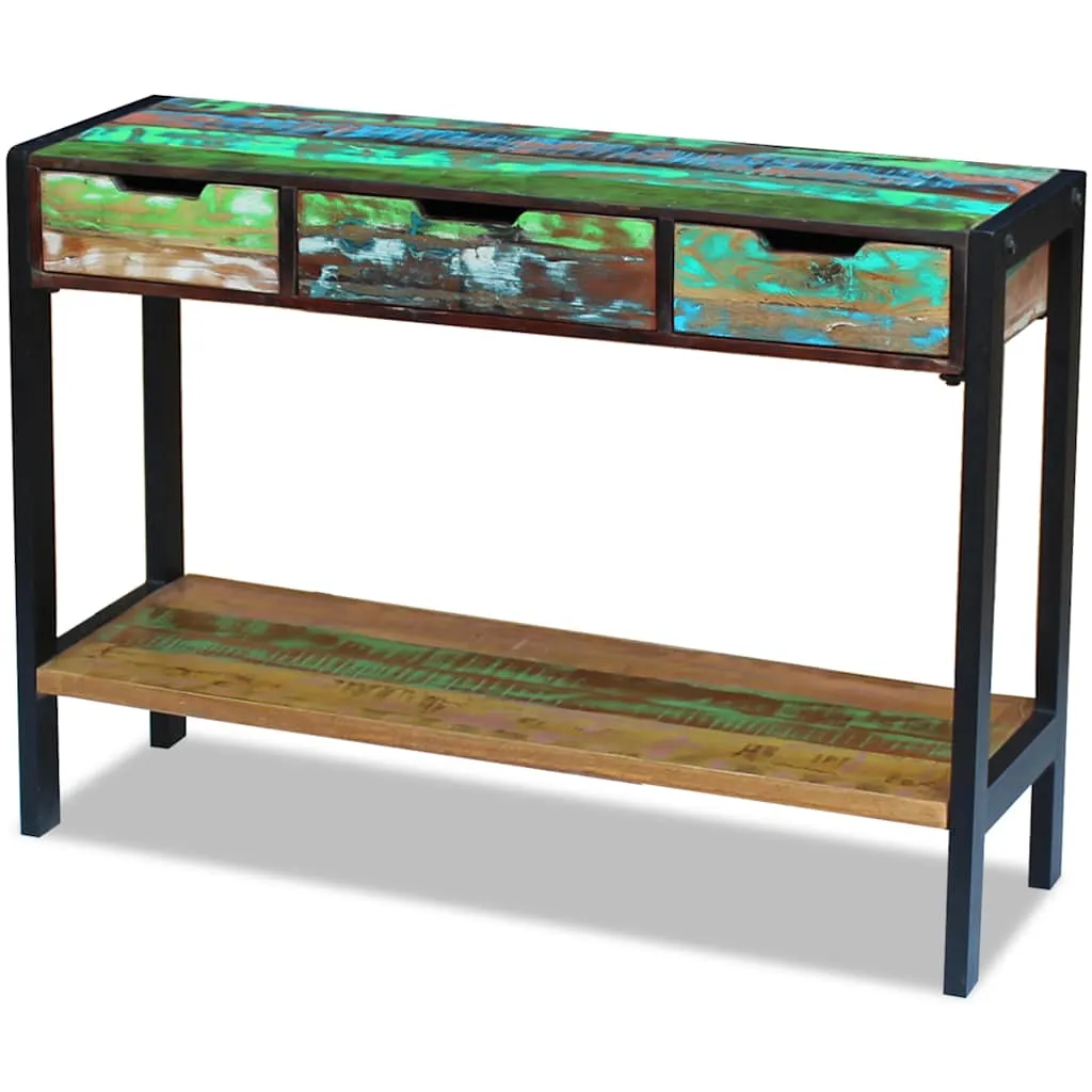 Vintage Sideboard 110x35x78 cm Mehrfarbig aus massivem Altholz und Stahlgestell