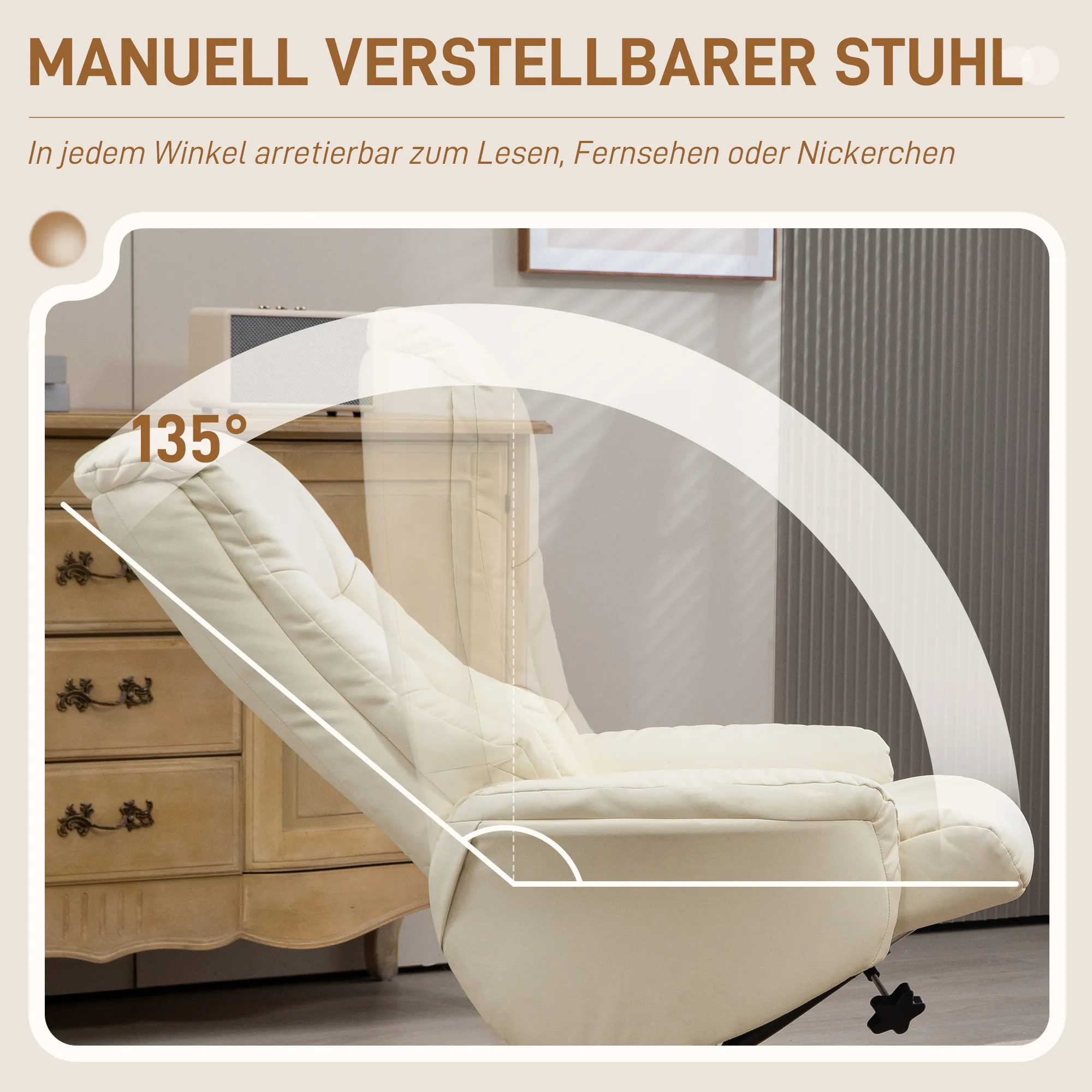 Relaxsessel mit Hocker 71B x 84T x 102H cm in Cremeweiß